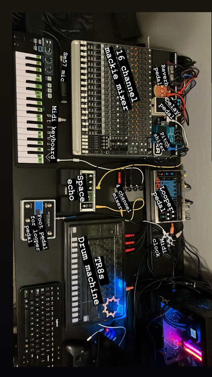 Electronic Studio Setup by miles_ellis featuring Roland AIRA TR-8S, Mackie 1604-VLZ3, and Boss DD-7 Digital Delay and 7 more pieces of gear