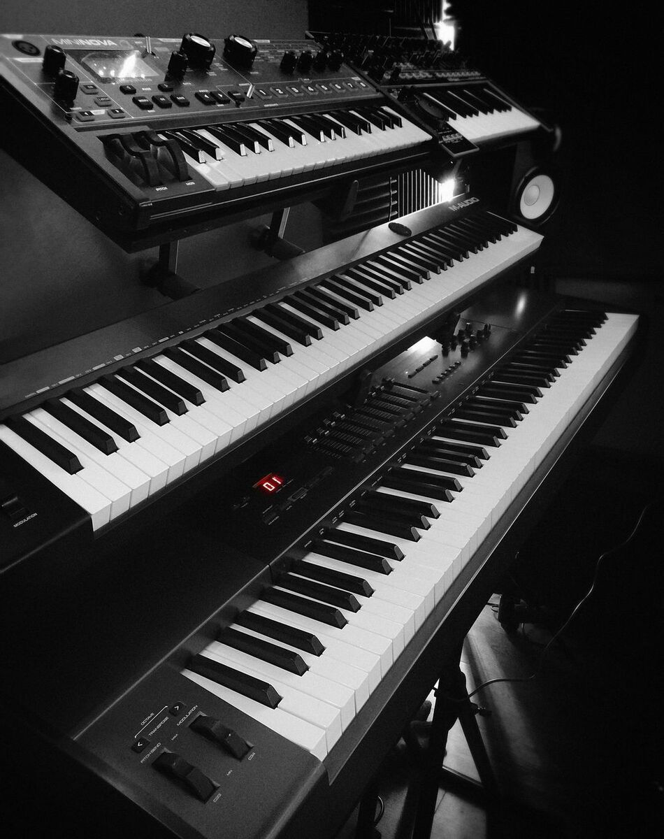 Electronic Studio Setup by dave_weiss featuring M-Audio Oxygen 88 88-Key MIDI Controller, M-Audio Keystation 88 MK3 88-key Keyboard Controller, and Novation Mininova and 3 more pieces of gear