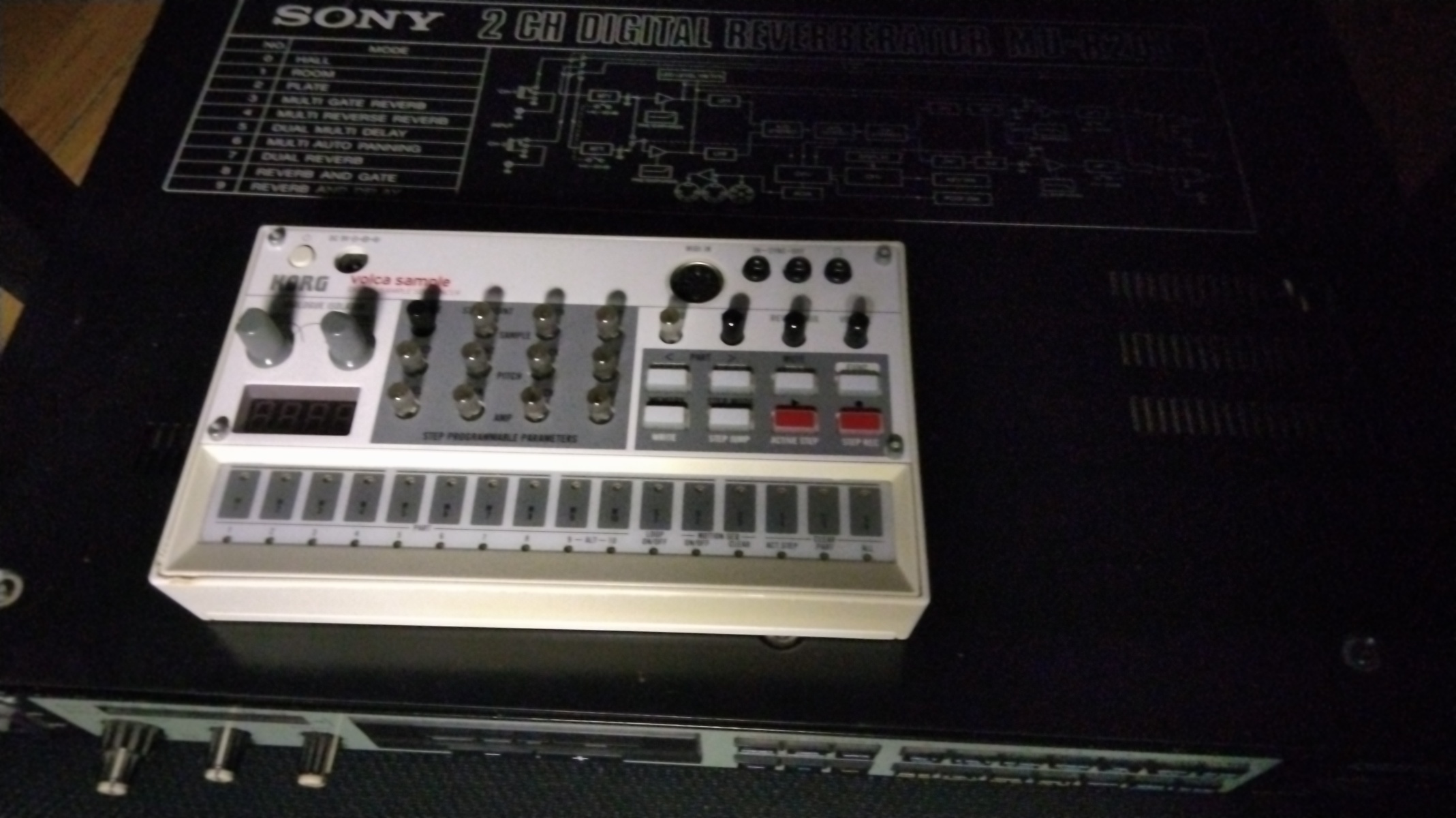 Korg Music Gear Setup by meb featuring Korg Volca Sample and Sony MU-R201 Stereo Digital Reverb