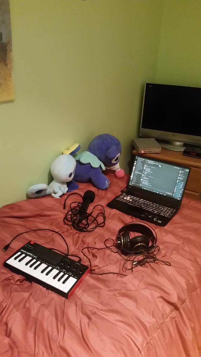 Electronic Studio Setup by heyitsgalaxycreeper featuring Akai MPK Mini Laptop Production Keyboard, AKG K240, and Asus Computers TUF F15 and 1 more piece of gear
