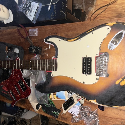 Photo of Epiphone Stratocaster in a guitar