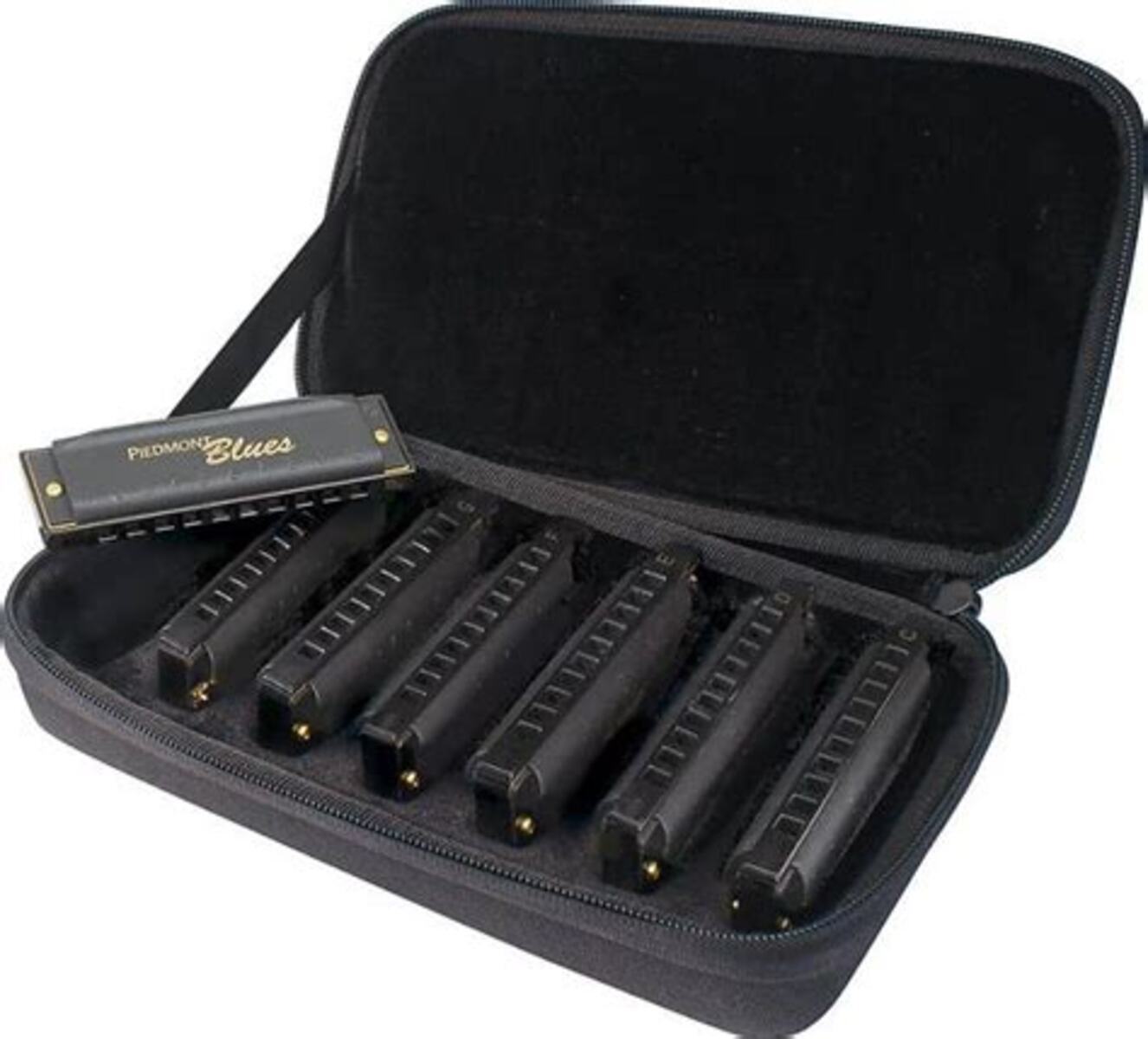 Music Gear Setup by jasonpaulotsky featuring Hohner Piedmont Blues 7 Harmonica Set With Case