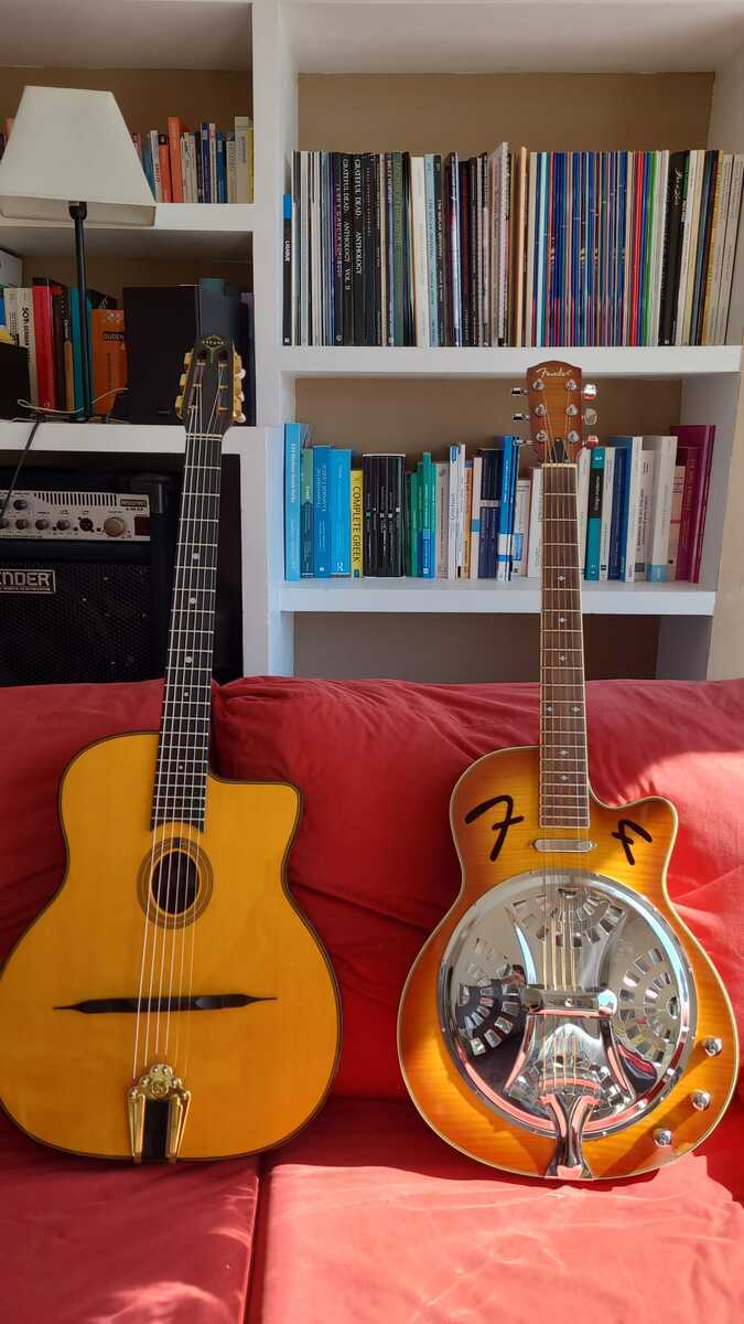 Fender Music Gear Setup by aravin_dhillon featuring Fender Resonator FR50CE and Gitane D-255