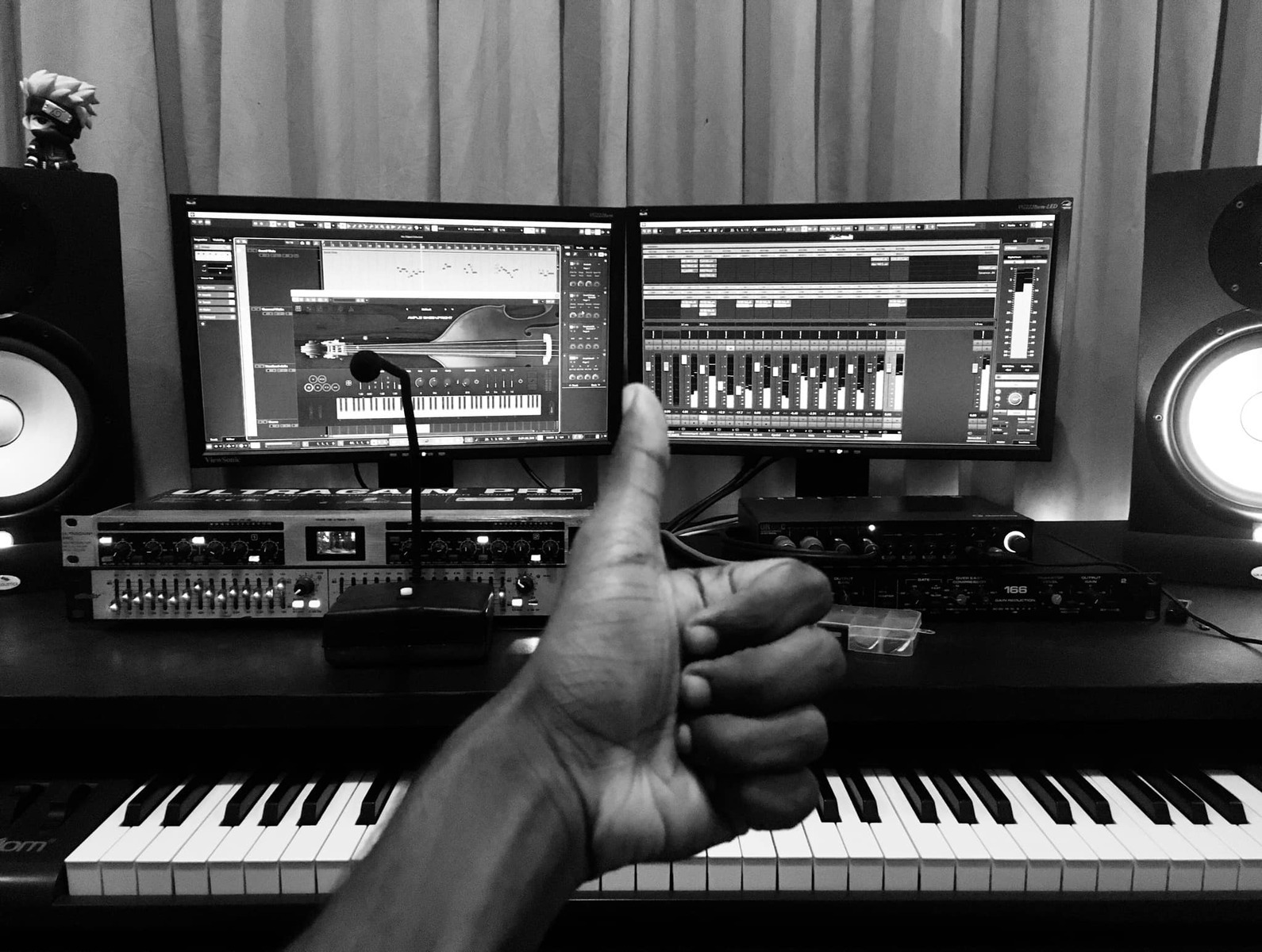Electronic Studio Setup by yomal_senanayake featuring Steinberg UR44C Interface, M-Audio Axiom 61 2nd Gen 61-Key USB MIDI Keyboard Controller, and Behringer Ultragain Pro MIC2200 and 3 more pieces of gear