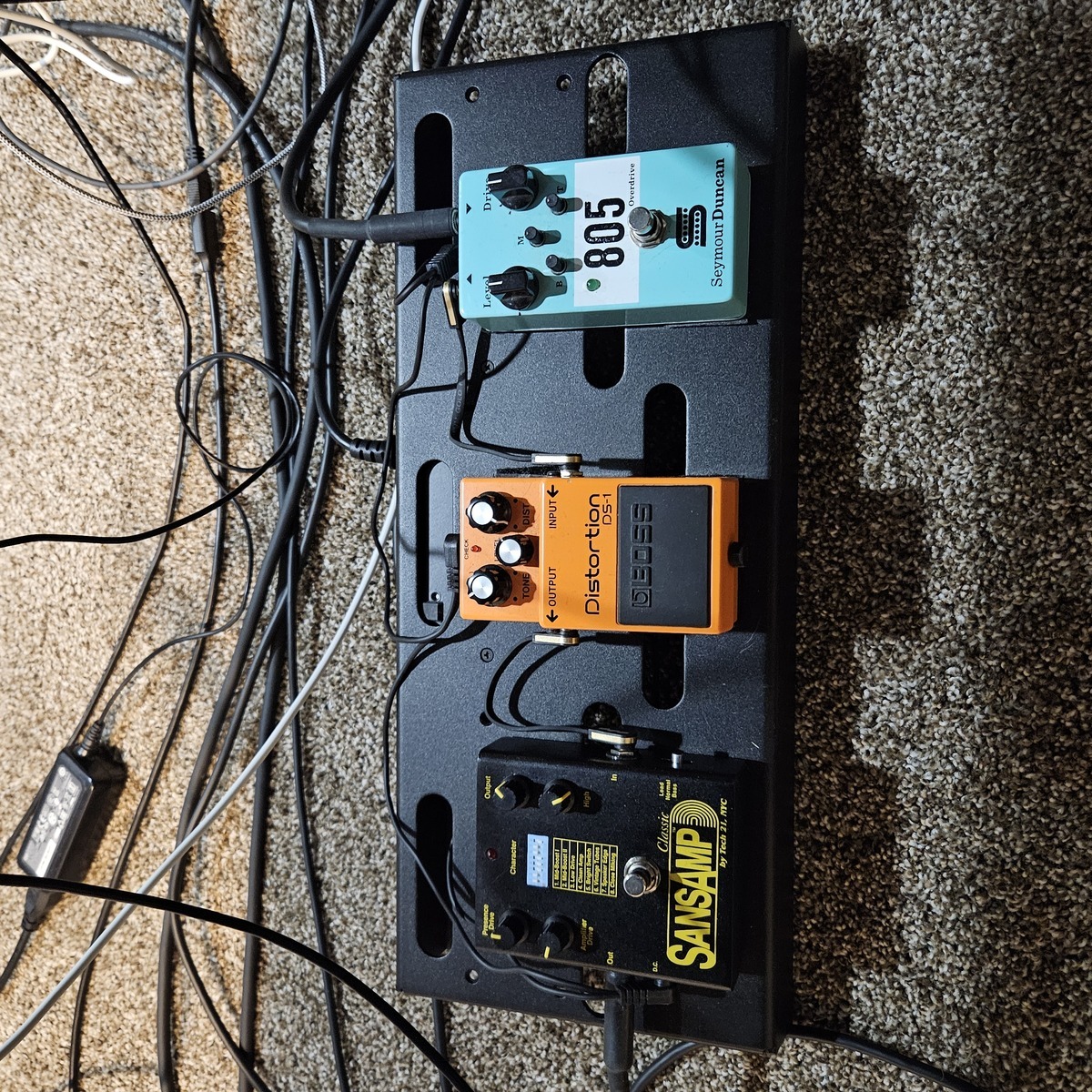 Pedalboard by atr featuring Seymour Duncan 805 Overdrive, Boss DS-1 Distortion, and Tech 21 SansAmp Classic