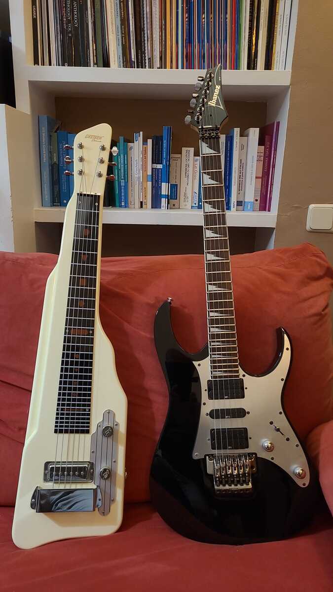 Gretsch Music Gear Setup by aravin_dhillon featuring Gretsch G5715 Lap Steel and Ibanez RG350EX Standard
