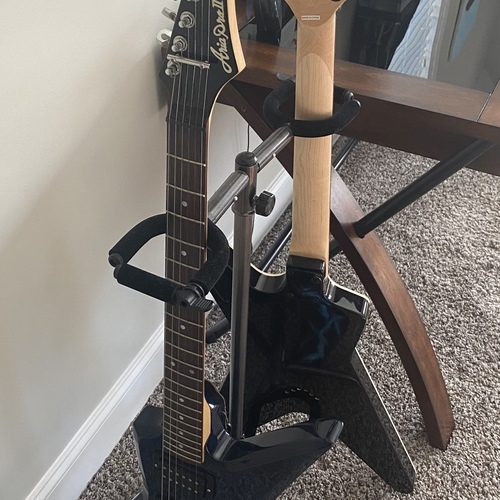 Photo of Dean MLX Flame Maple and more gear in a studio, guitar, and live