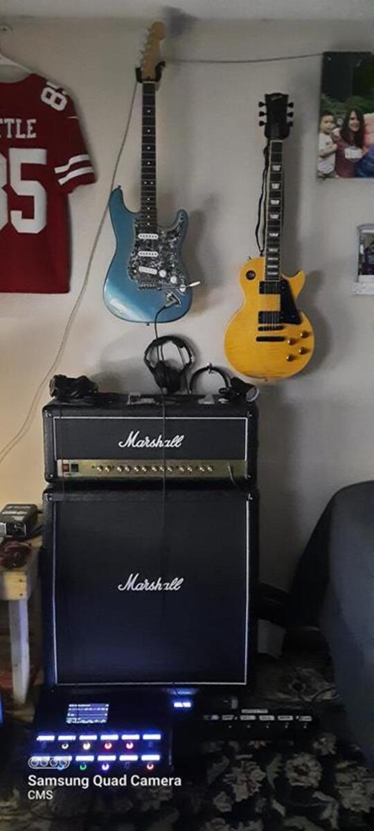 Music Gear Setup by gtrplyr83 featuring Marshall MX412A - 240W 4x12" Angled Extension Cabinet, Celestion G12M Greenback 12" 25-Watt Speaker 8 Ohm, and Line 6 Helix and 4 more pieces of gear