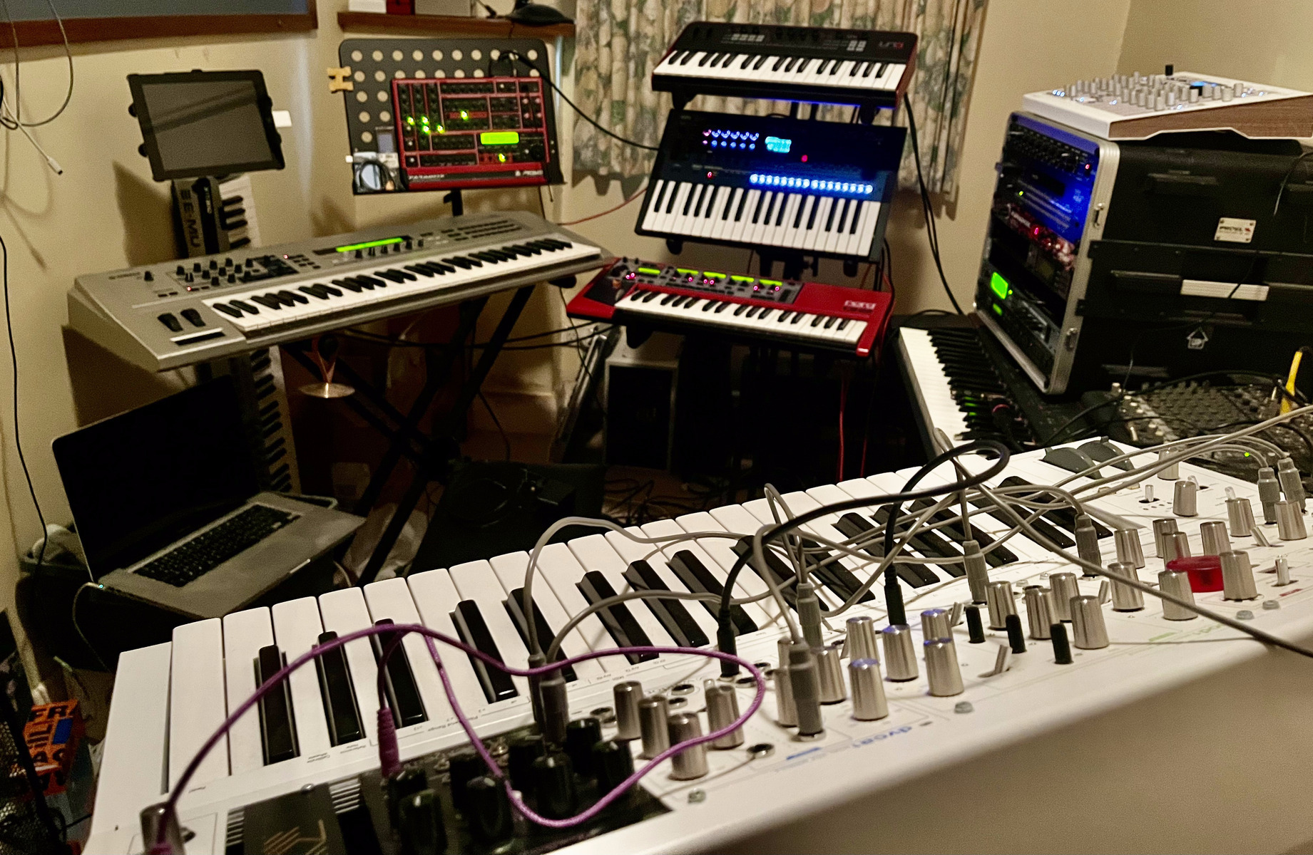 Electronic Synth Setup by christopher_steller featuring Yamaha CS6x Synthesizer, Clavia Nord Modular G2 Synthesizer, and Korg Opsix and 7 more pieces of gear