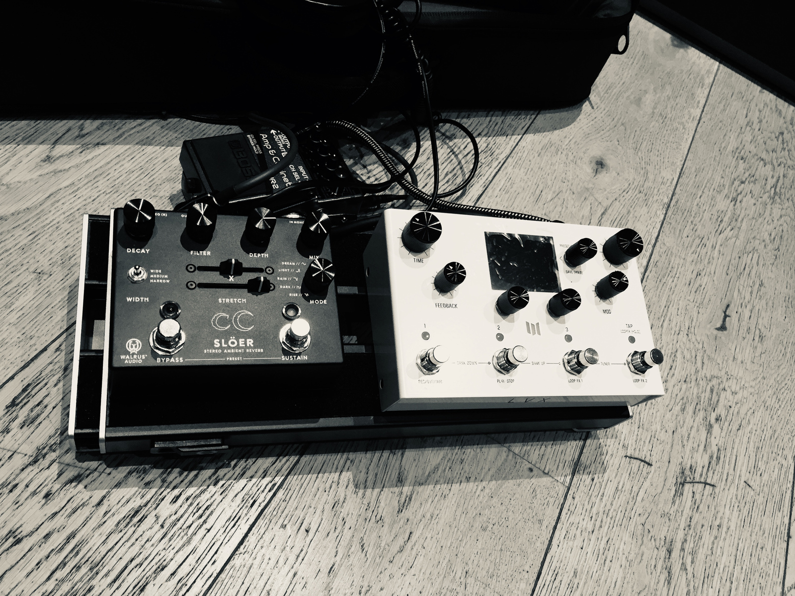 Music Gear Setup by gilles_vardon featuring Walrus Audio Slöer, Boss IR-2 Amp & Cabinet, and Meris LVX Modular Delay System Pedal