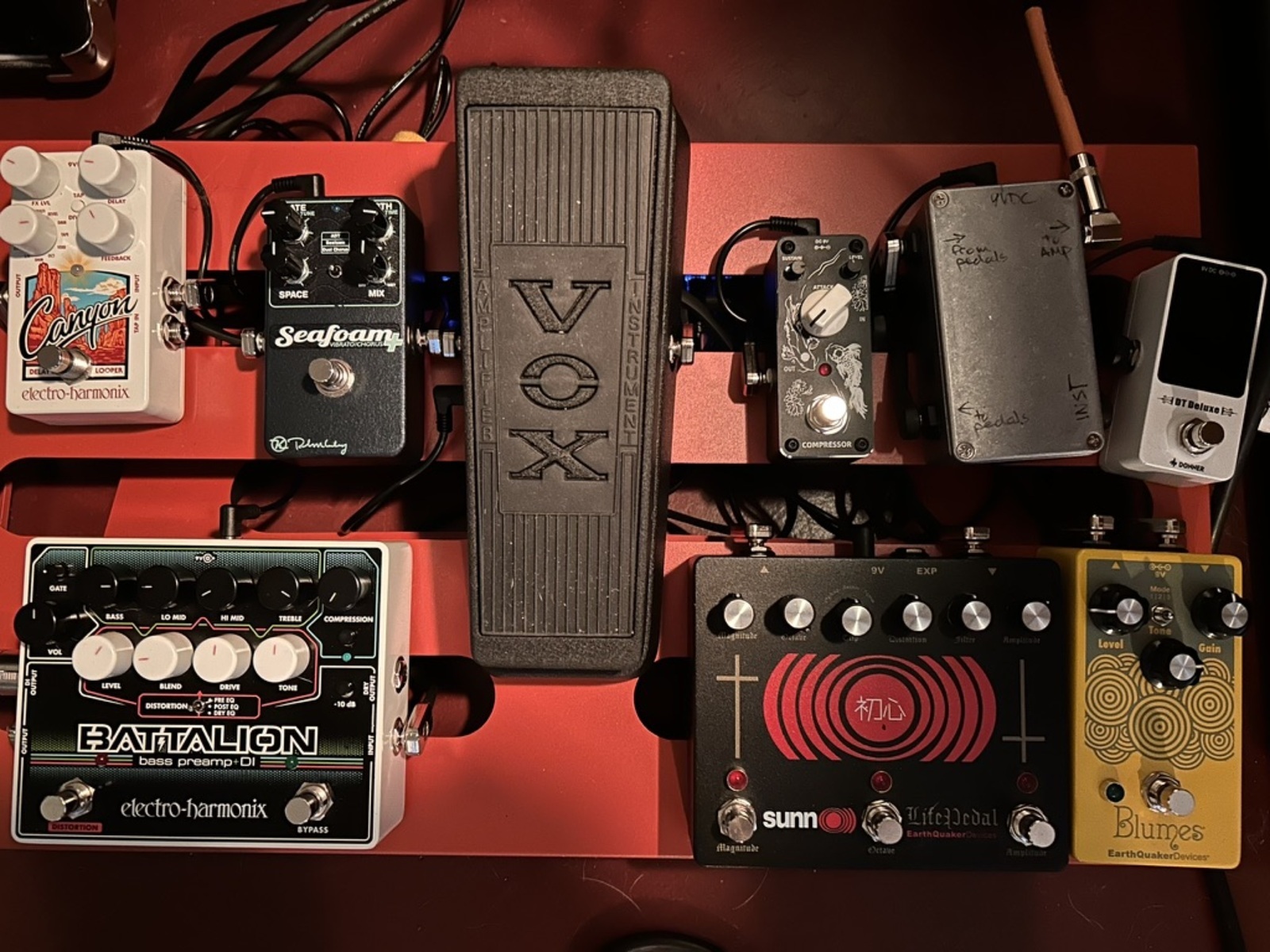Pedalboard by planktic featuring Vox Wah Pedal (General), Keeley Seafoam Plus Chorus, and EarthQuaker Devices Sunn O))) Life Pedal V3 Octave Distortion + Booster and 4 more pieces of gear