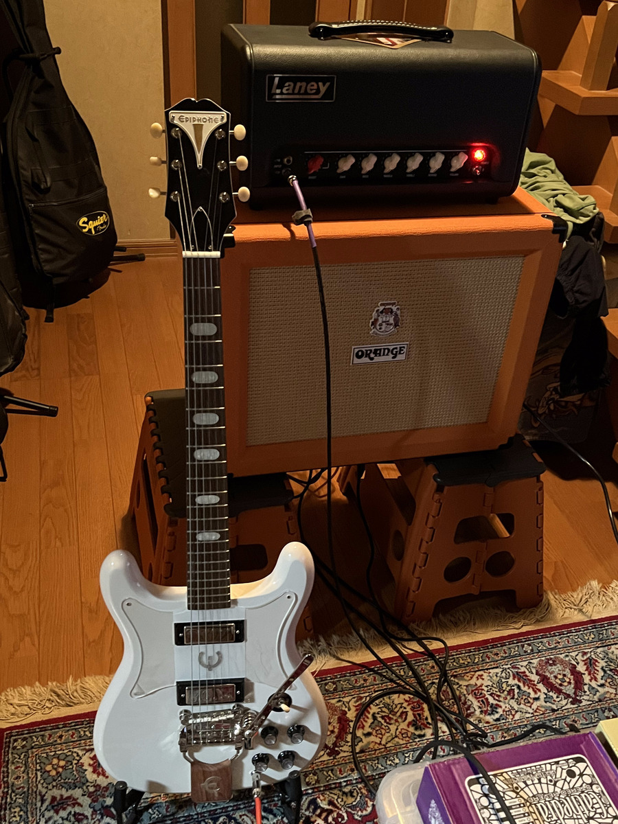 Studio Setup by michael_kearney featuring Laney Cub Supertop, Orange PPC112, and Epiphone Crestwood Custom