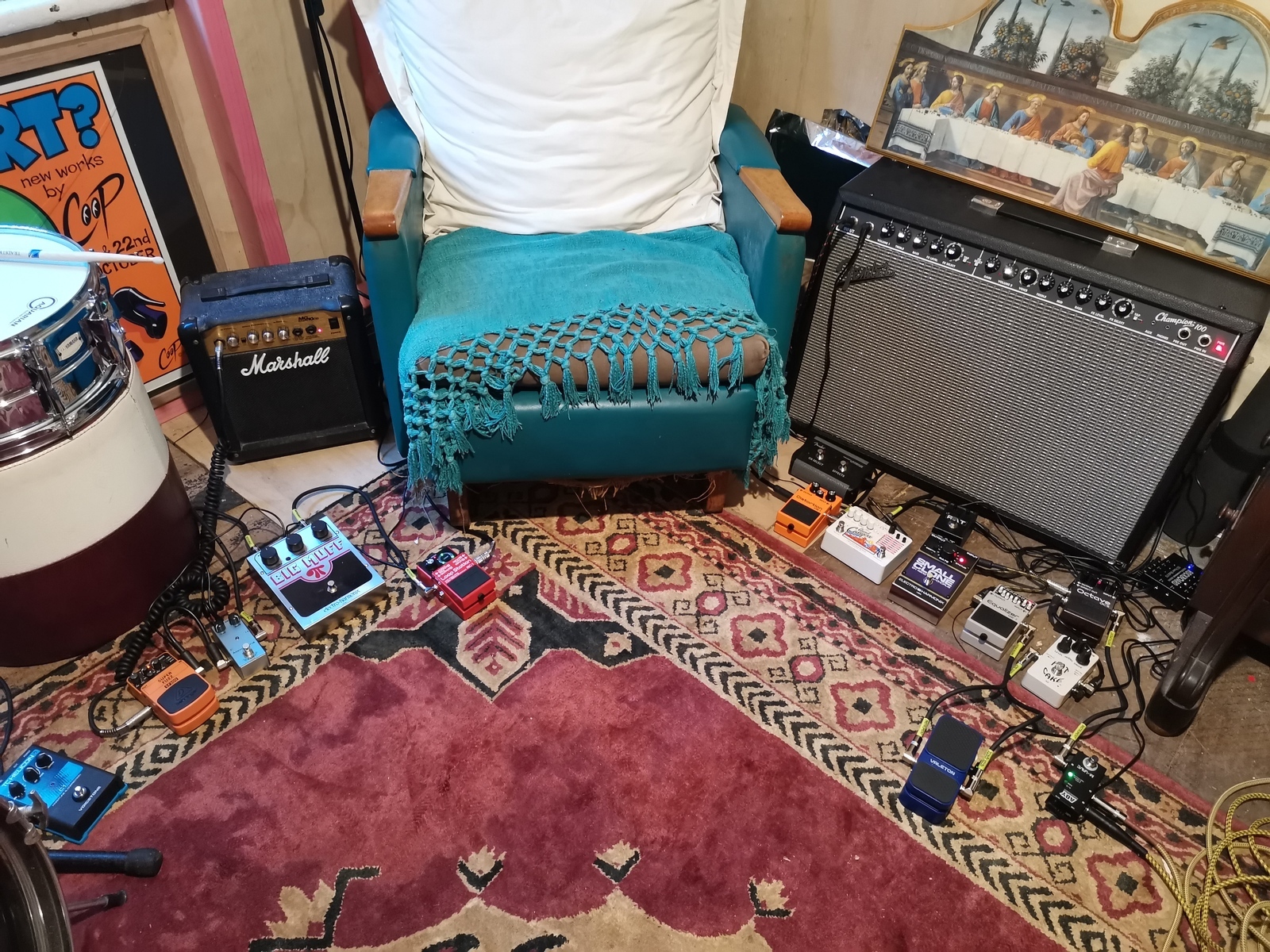 Pedalboard by sonic_thunders featuring Electro-Harmonix Big Muff Pi, Behringer SF300 Super Fuzz, and Crowther Hot Cake and 9 more pieces of gear