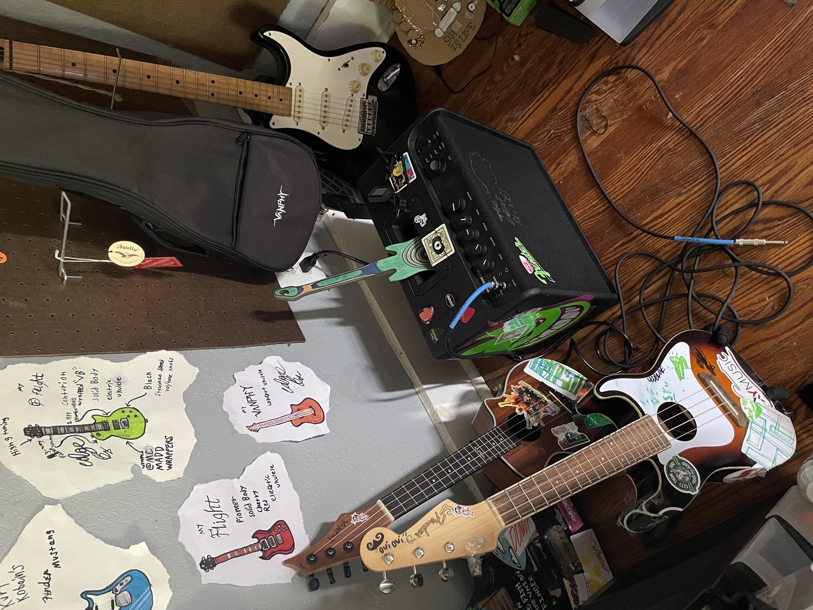 Country Amp Rig by therebelliousrockerzzz featuring Fender Fullerton Stratocaster Uke, Fender Mustang LT25 25W, and 1994 Peavey Predator Made in USA Stratocaster Style and 1 more piece of gear