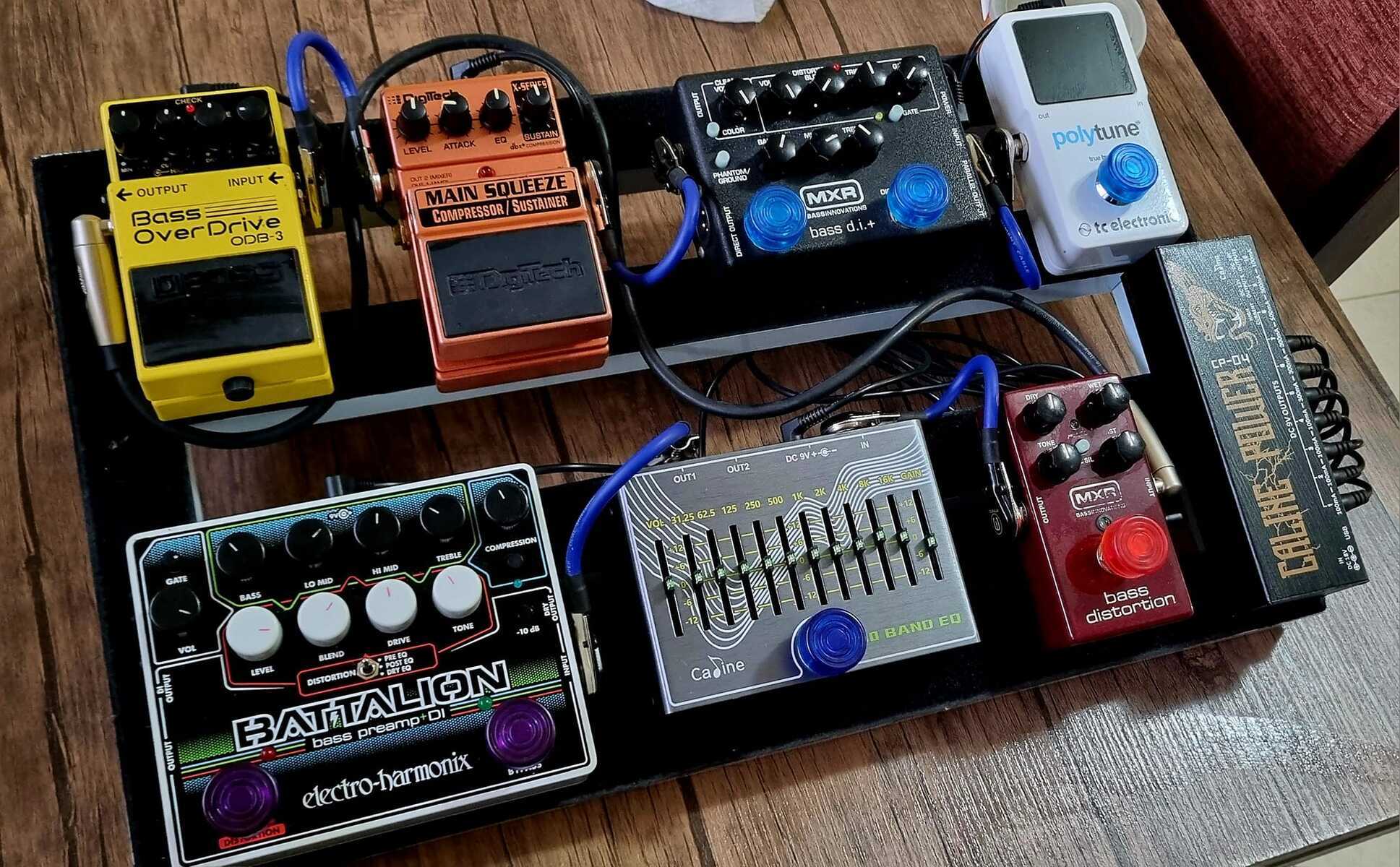 Metal Pedalboard by mamukagafrindashvili featuring DigiTech XMS Main Squeeze Compressor/Sustainer, Electro-Harmonix Battalion Preamplifier, and MXR M80 Bass DI+ and 4 more pieces of gear