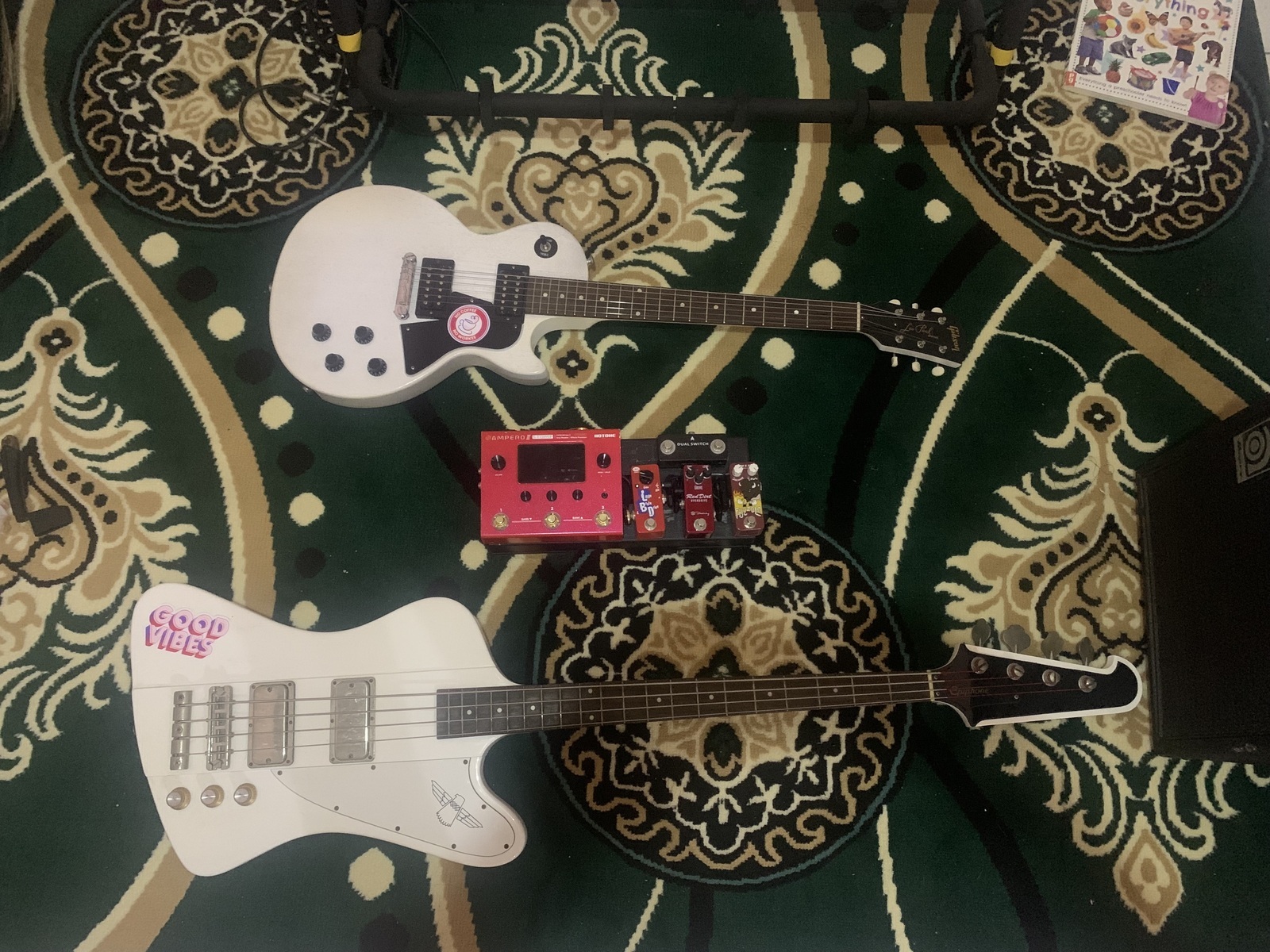 Pedalboard by tyohars featuring Gibson Les Paul Special Tribute Humbucker, Epiphone Thunderbird Vintage Pro AW, and Hotone Ampero II Stomp and 7 more pieces of gear