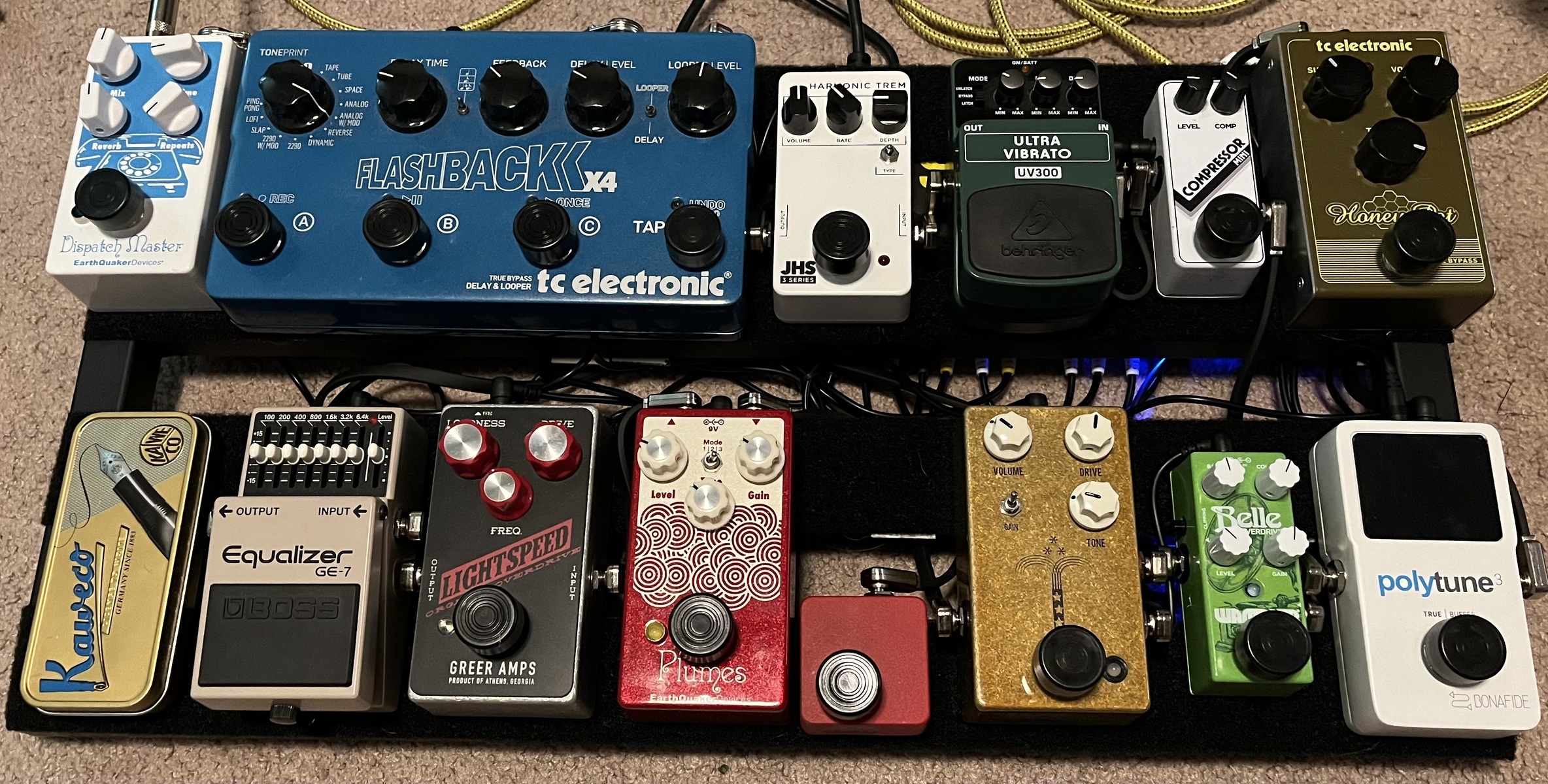 Pedalboard by timwasem featuring TC Electronic PolyTune 3, TC Electronic Honey Pot Fuzz, and Keeley Compressor Mini and 12 more pieces of gear