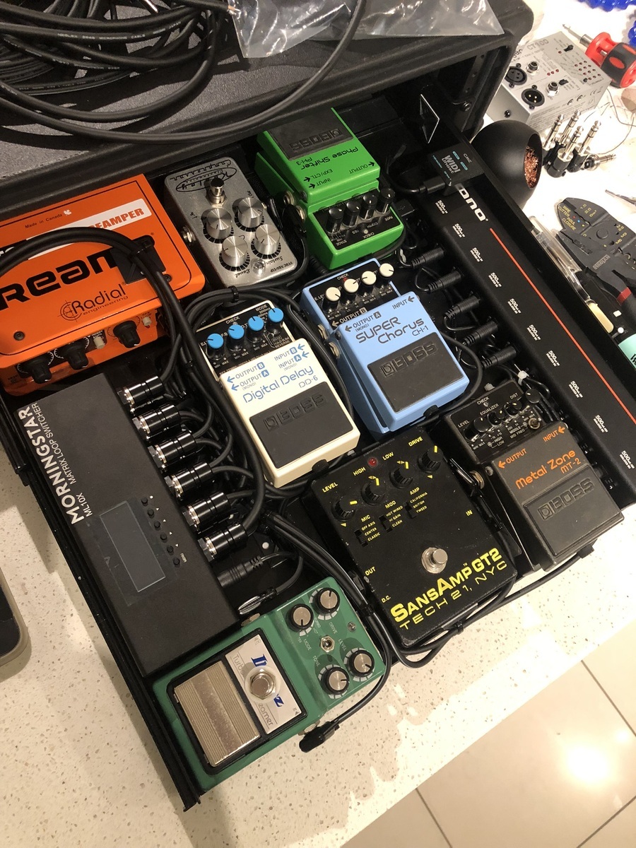 Metal Pedalboard by ca138 featuring Radial Engineering EXTC-STEREO, Keeley C4 Compressor, and Boss PH-3 Phase Shifter and 9 more pieces of gear