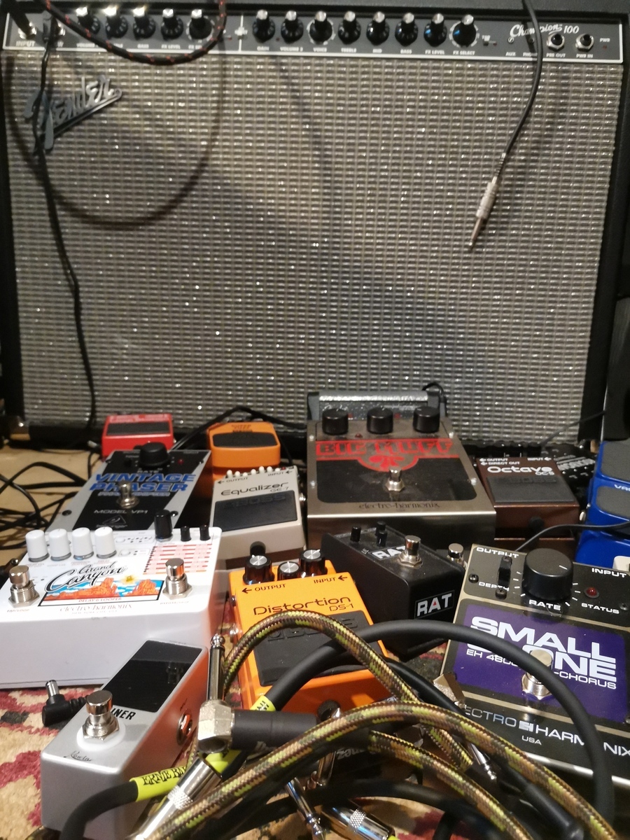 Pedalboard by sonic_thunders featuring Fender Champion 100, Electro-Harmonix EH-4600 Small Clone, and Behringer VP1 Vintage Phaser and 9 more pieces of gear