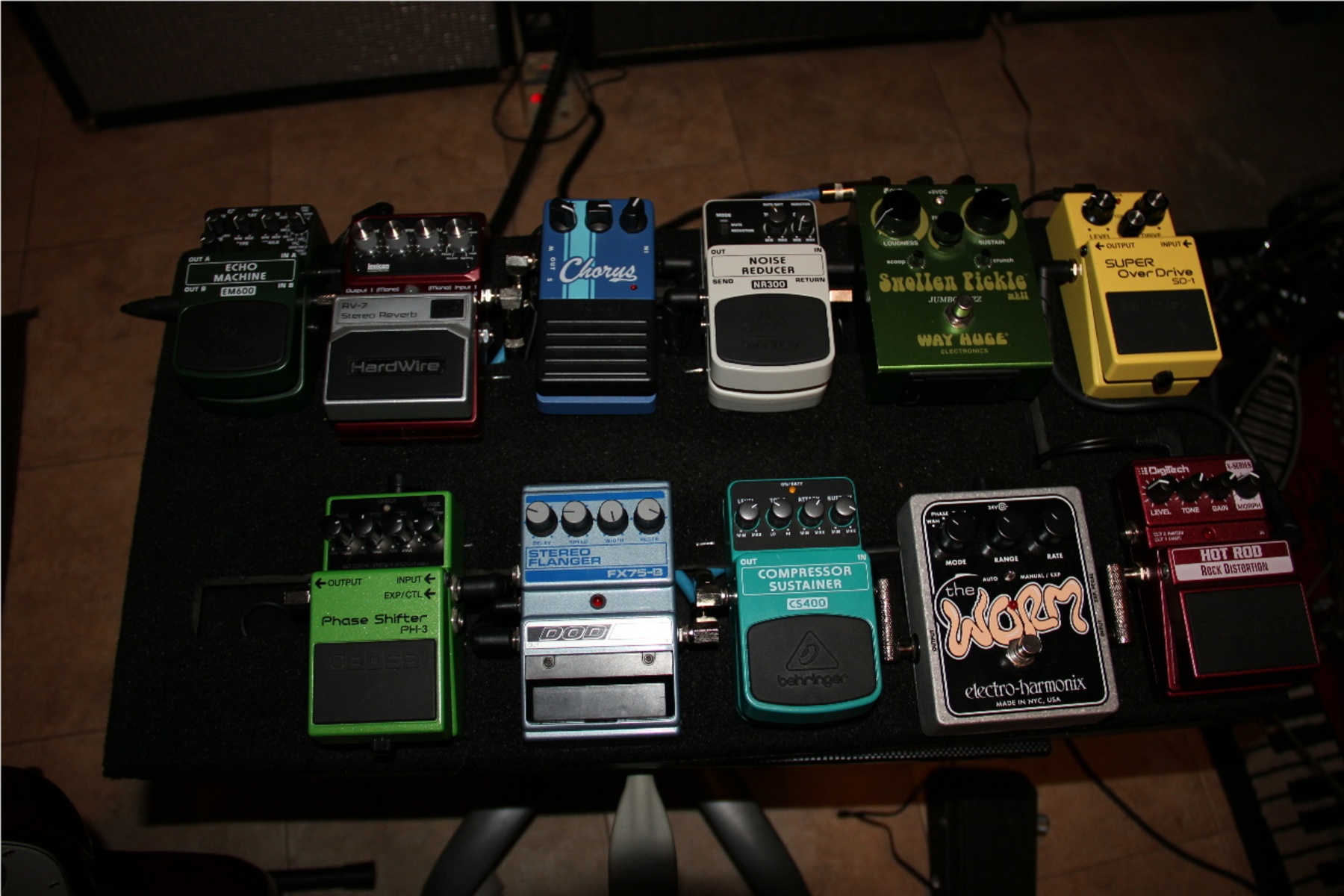 Boss Music Gear Setup by irontrain featuring Boss PH-3 Phase Shifter, Boss SD-1 Super OverDrive, and Electro-Harmonix XO The Worm and 1 more piece of gear
