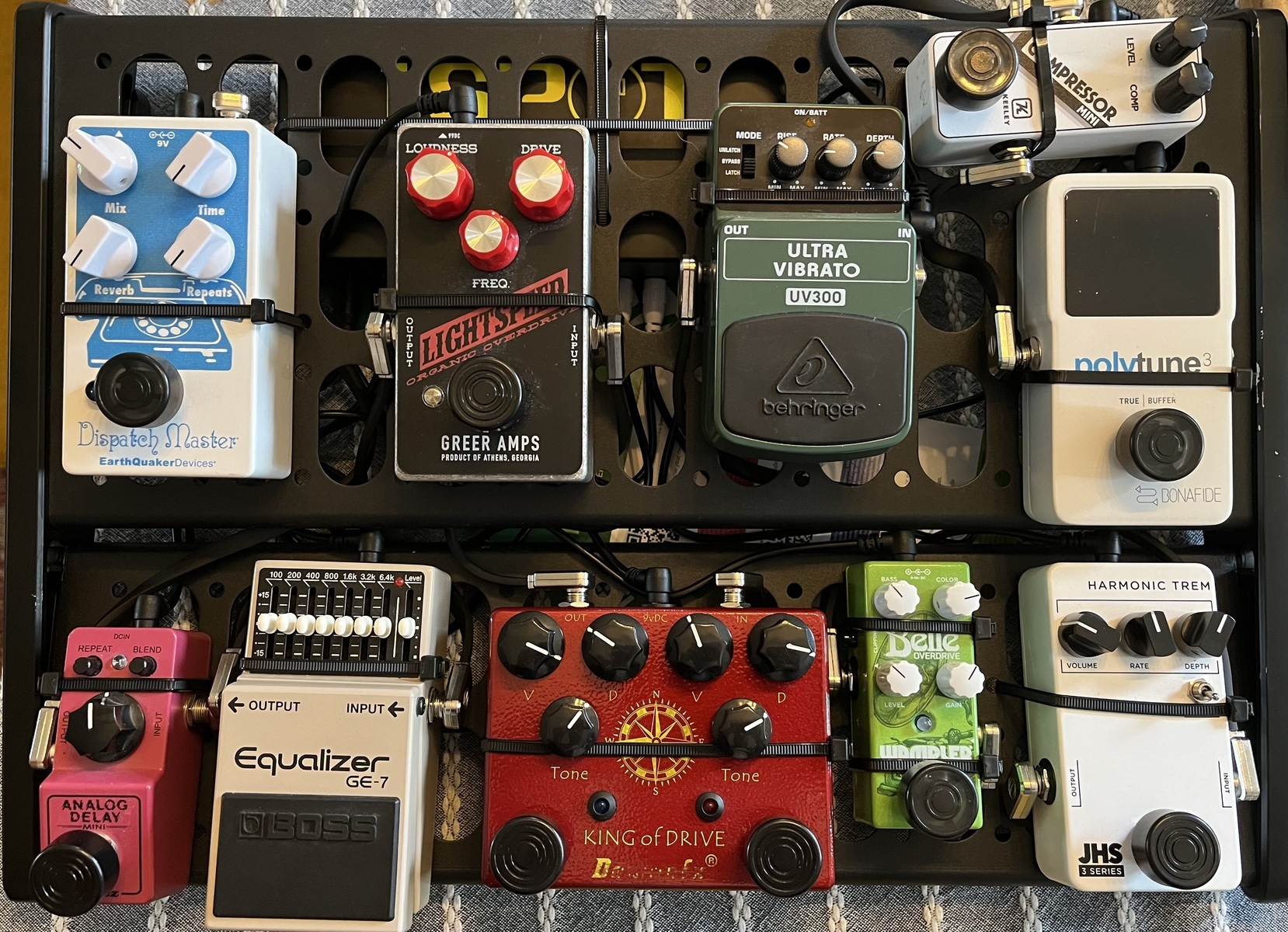 Pedalboard by timwasem featuring Behringer UV300 Ultra Vibrato, Wampler Belle, and TC Electronic PolyTune 3 and 6 more pieces of gear