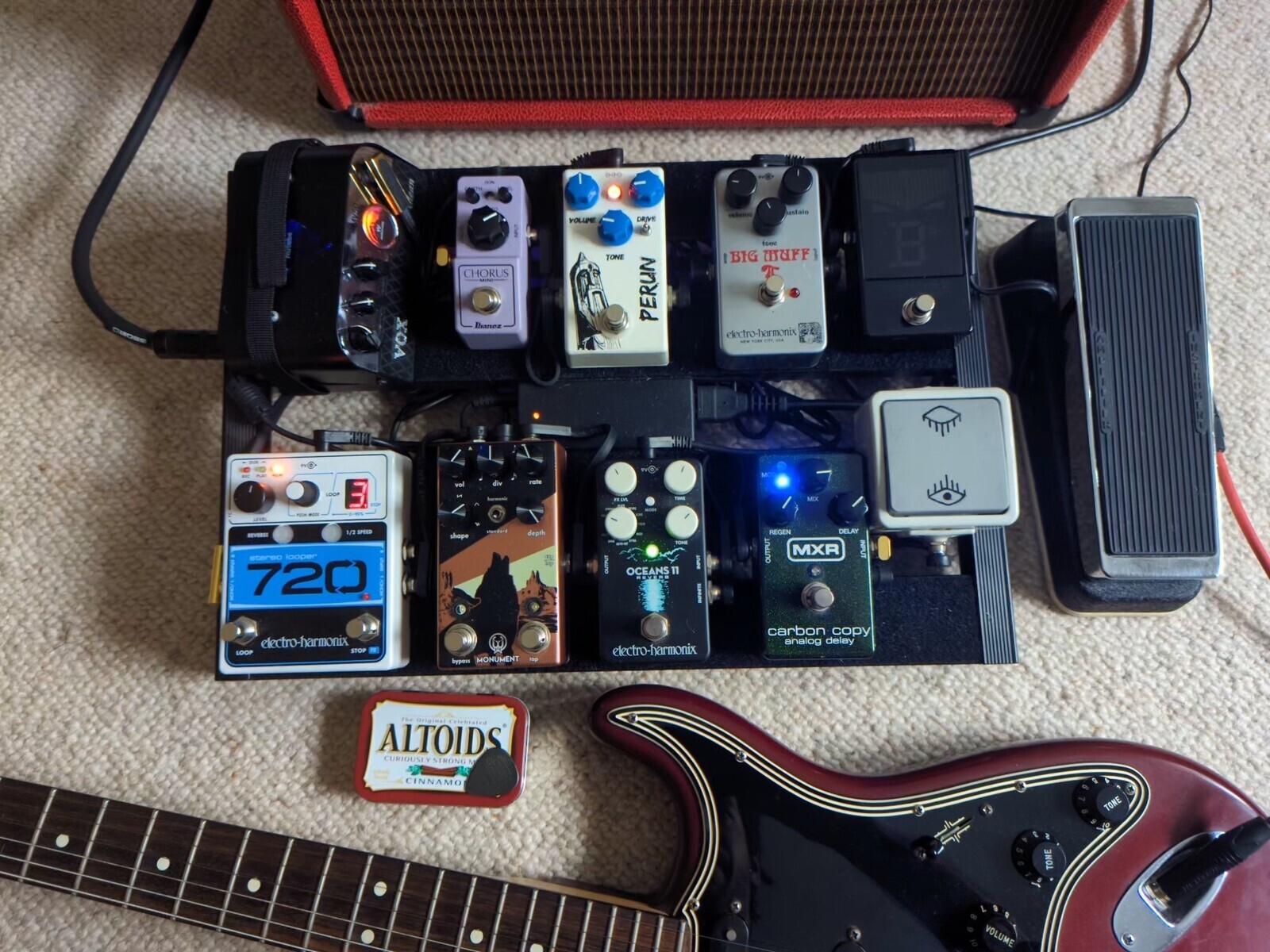 Metal Pedalboard by marek_s featuring Vox MV50 Clean, Korg Pitchblack X Custom Pedal Tuner, and Electro-Harmonix Ram’s Head Big Muff Pi Reissue and 12 more pieces of gear