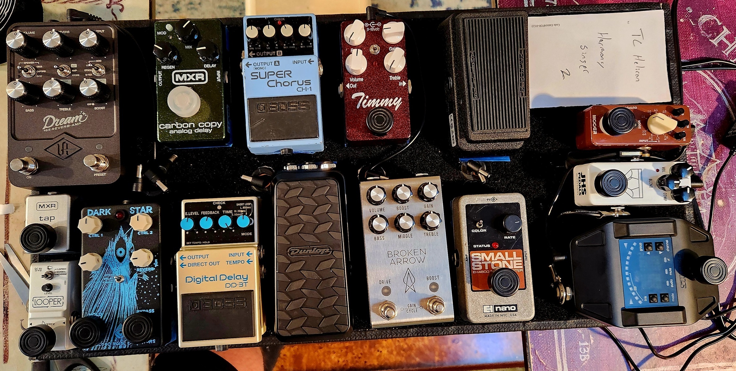 Metal Pedalboard by bulwark616 featuring Universal Audio Dream '65 Reverb Amplifier, MXR Tap Tempo Switch M199, and Donner Tiny Looper and 12 more pieces of gear