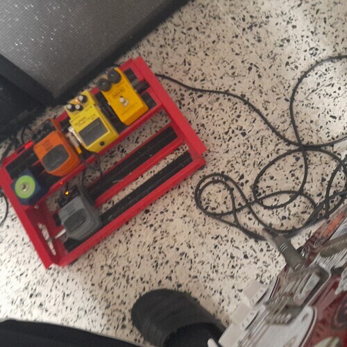 Photo of Park G25R and more gear in a pedalboard, guitar, and amplifier