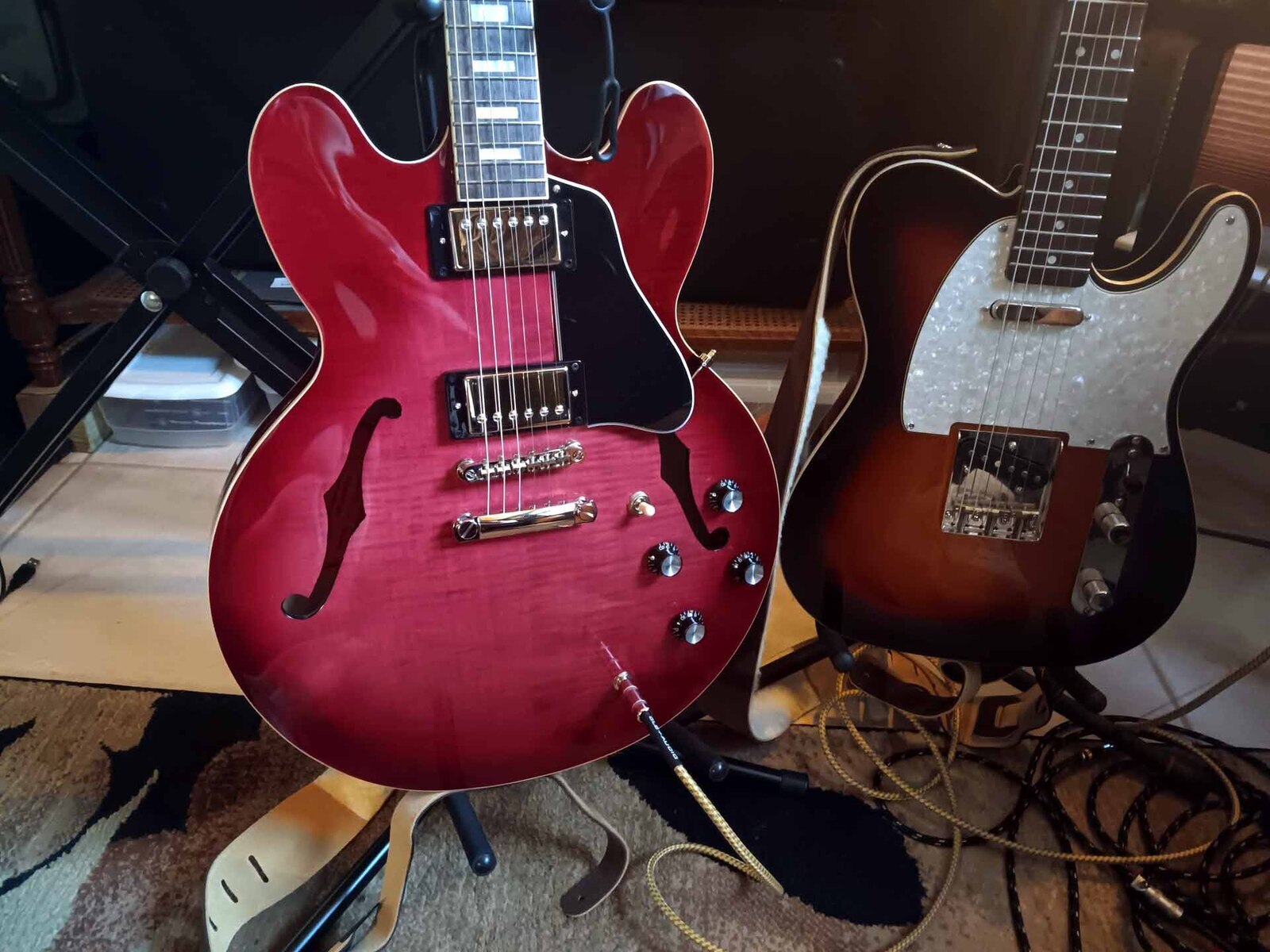 Squier Music Gear Setup by jeremy_crockett featuring Epiphone ES-335 Figured Limited-Edition Semi-Hollow Electric Guitar and Squier Classic Vibe 60s Telecaster Custom