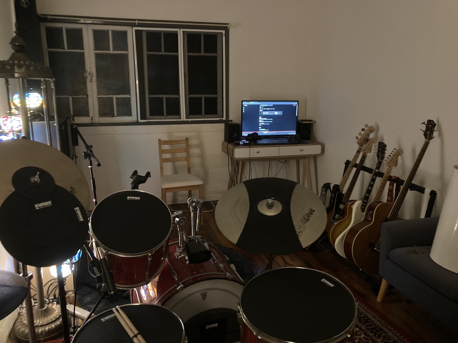 Drum Kit by ttelecaster featuring Pearl Export, Fender Player Jazzmaster, and Squier Jaguar Affinity H Bass