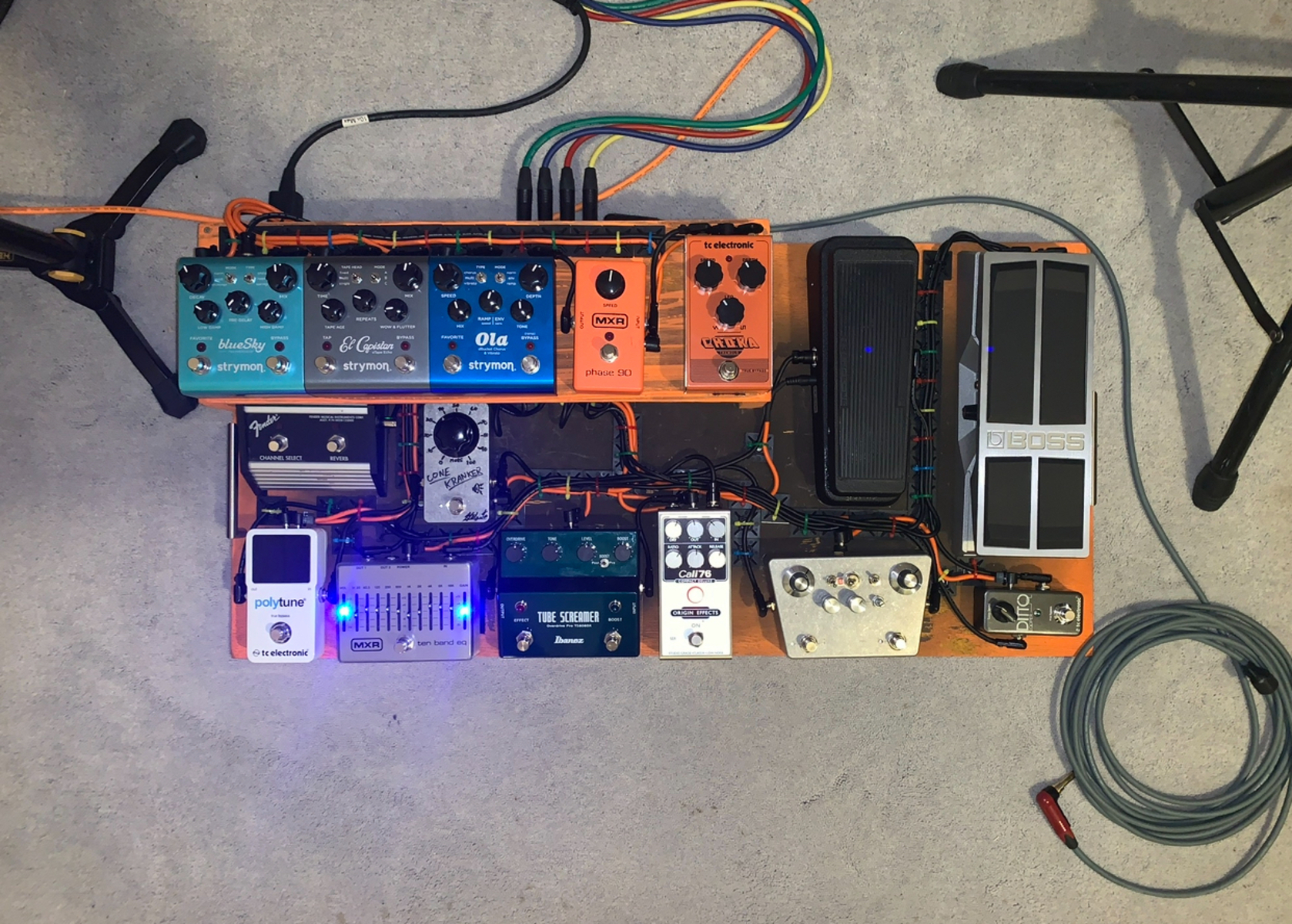 Pedalboard by centric_engineering featuring Origin Effects Cali76 Compact Deluxe, Ibanez TS808DX Tube Screamer w/Booster, and Dunlop GCB-95 Cry Baby and 10 more pieces of gear