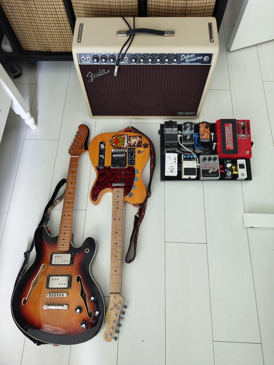 Pedalboard by dawnchorusss featuring Squier Classic Vibe Starcaster, Squier Affinity Series Telecaster, and Fender Tone Master Deluxe Reverb Blonde and 9 more pieces of gear