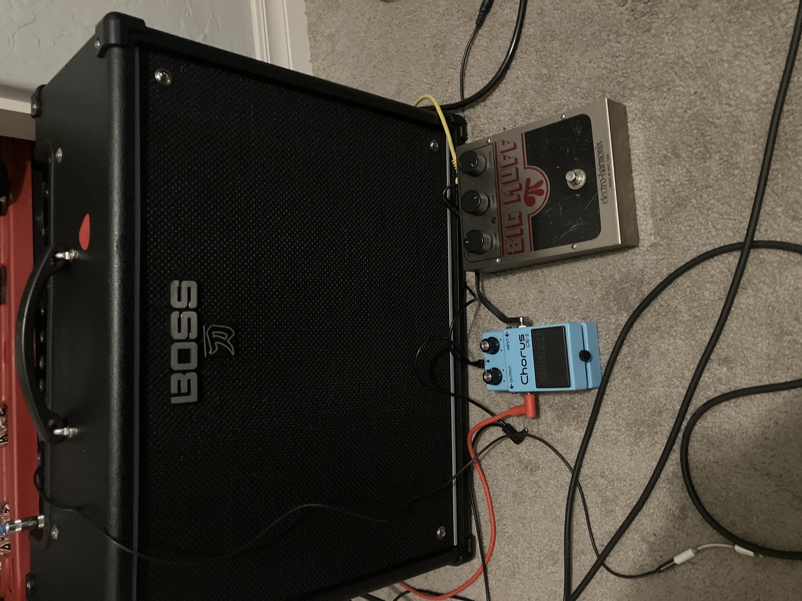 Boss Pedalboard by miles_ellis featuring Boss Katana Artist Gen 3 1 x 12-inch 100-watt Combo Amplifier, Boss CE-2 Chorus, and Electro-Harmonix Big Muff Pi