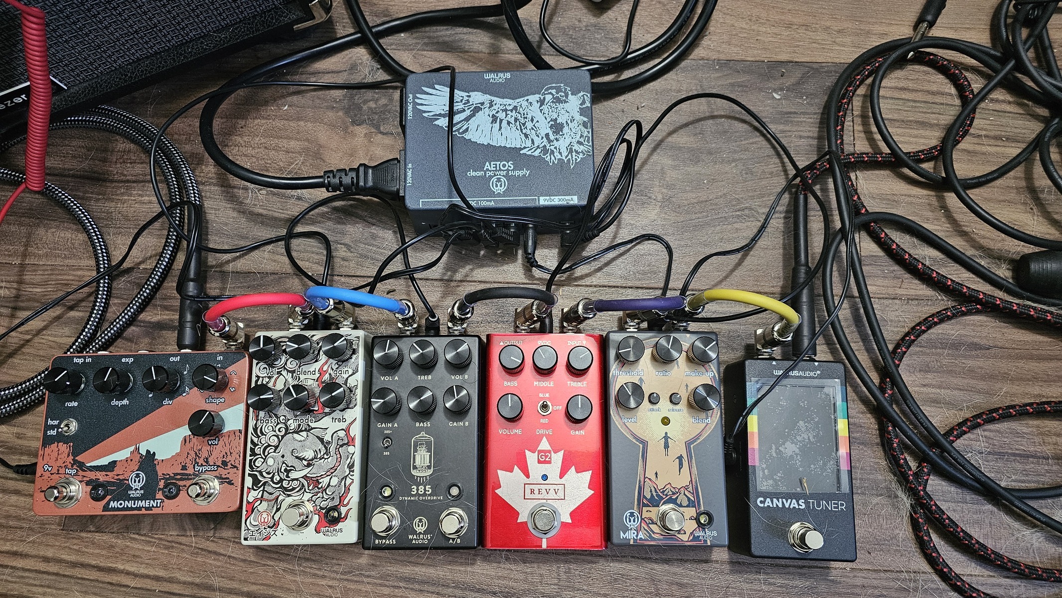 Walrus Audio Pedalboard by cdnaxeman88 featuring Walrus Audio Canvas Tuner Pedal, Walrus Audio Mira Compressor Pedal, and Revv G2 and 4 more pieces of gear