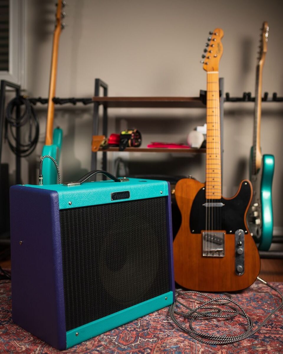 Fender Amp Rig by roadcone featuring Squier 40th Anniversary Telecaster, Vintage Edition, Fender Blues Junior IV, and Squier Jazz 40th Anniversary Vintage Edition and 1 more piece of gear