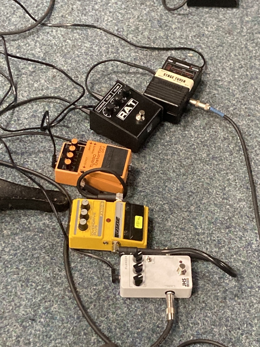Pedalboard by andreymladenov featuring JHS 3 Series Flanger, DOD FX50B Overdrive Plus, and Pro Co RAT 2 and 2 more pieces of gear
