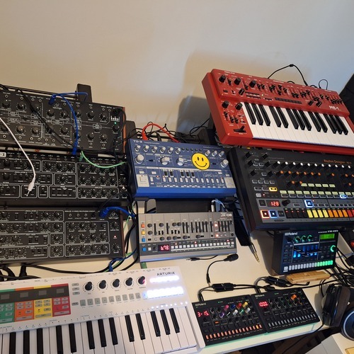 Photo of Behringer ms1 mk2 and more gear in a studio and synths