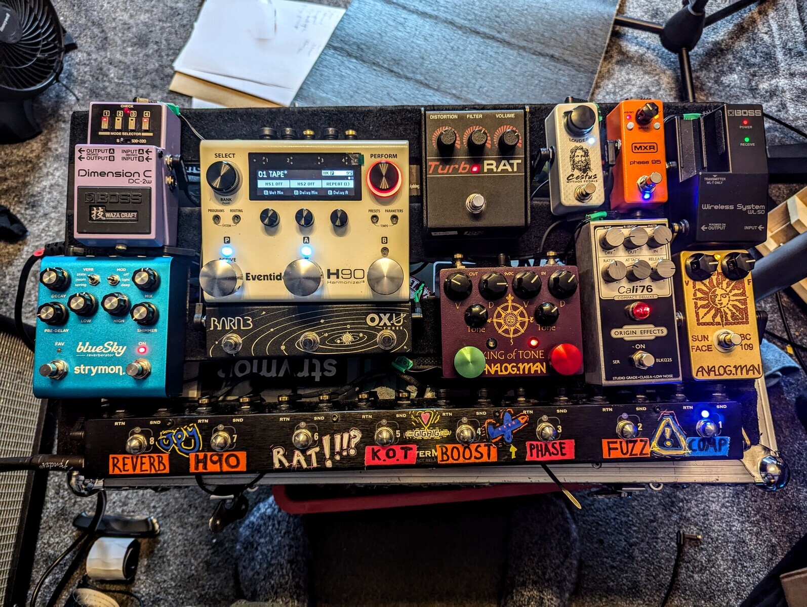 Pedalboard by gaz_dooks featuring Analog Man King of Tone Overdrive, The GigRig QuarterMaster QMX-8, and Pro Co Turbo RAT and 10 more pieces of gear