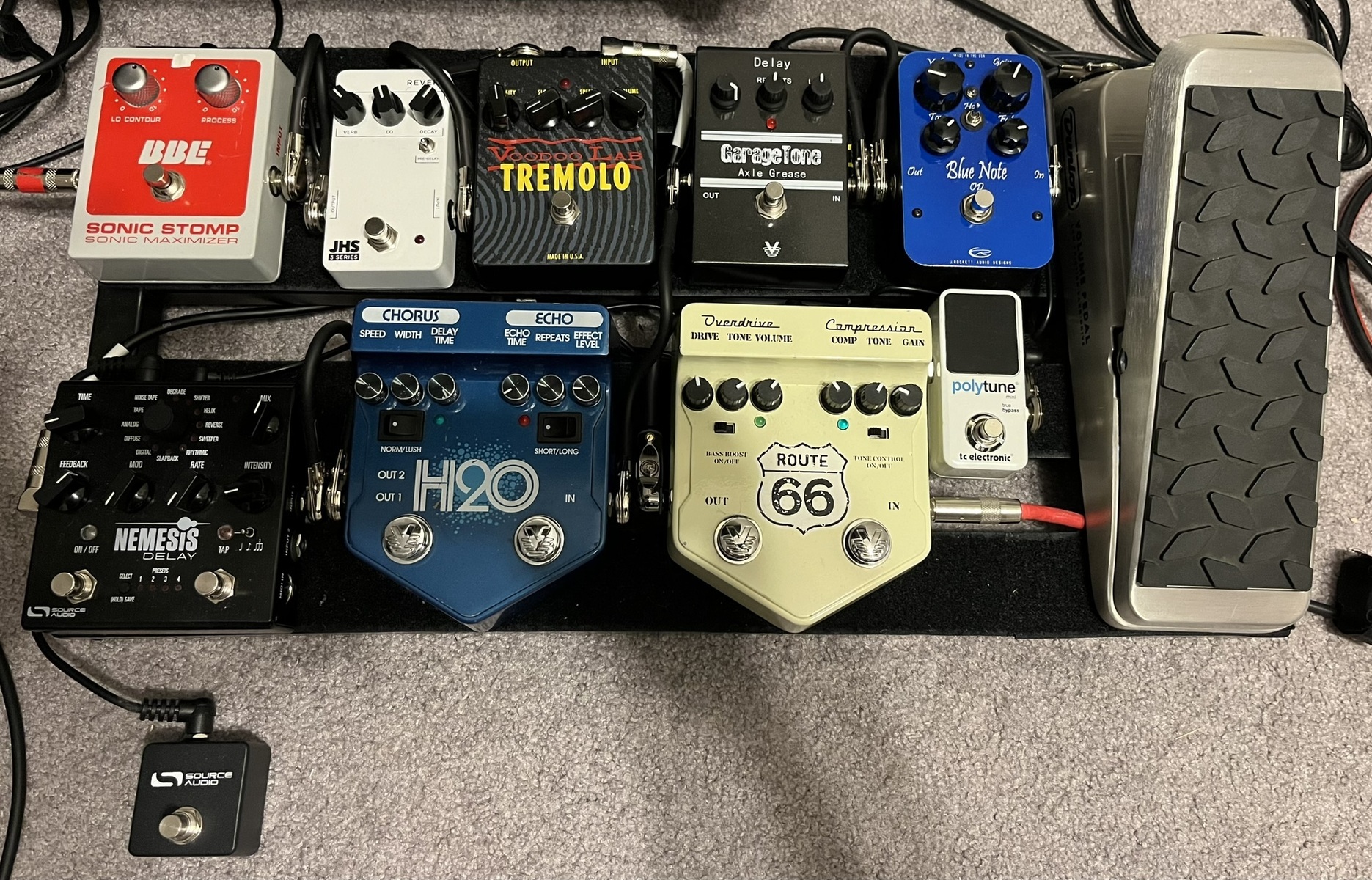 Metal Pedalboard by seth_ellsworth featuring Temple Audio Duo 24 Pedalboard, Truetone 1 Spot Pro CS12, and Visual Sound V2 Series V2RT66 Route 66 and 11 more pieces of gear