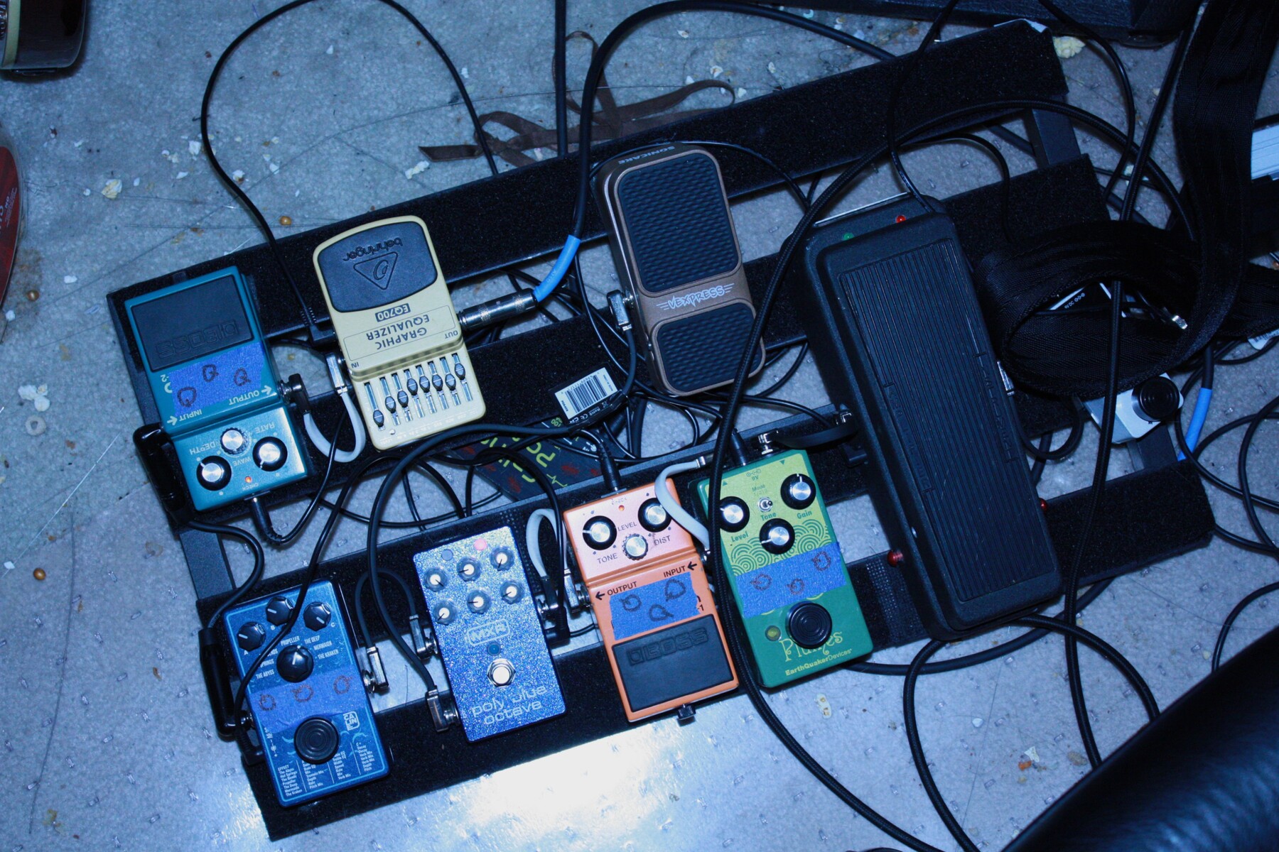 Pedalboard by thepancakeuni featuring Dunlop JH-1FW Jimi Hendrix Fuzz Wah, EarthQuaker Devices Plumes, and Boss DS-1 Distortion and 6 more pieces of gear