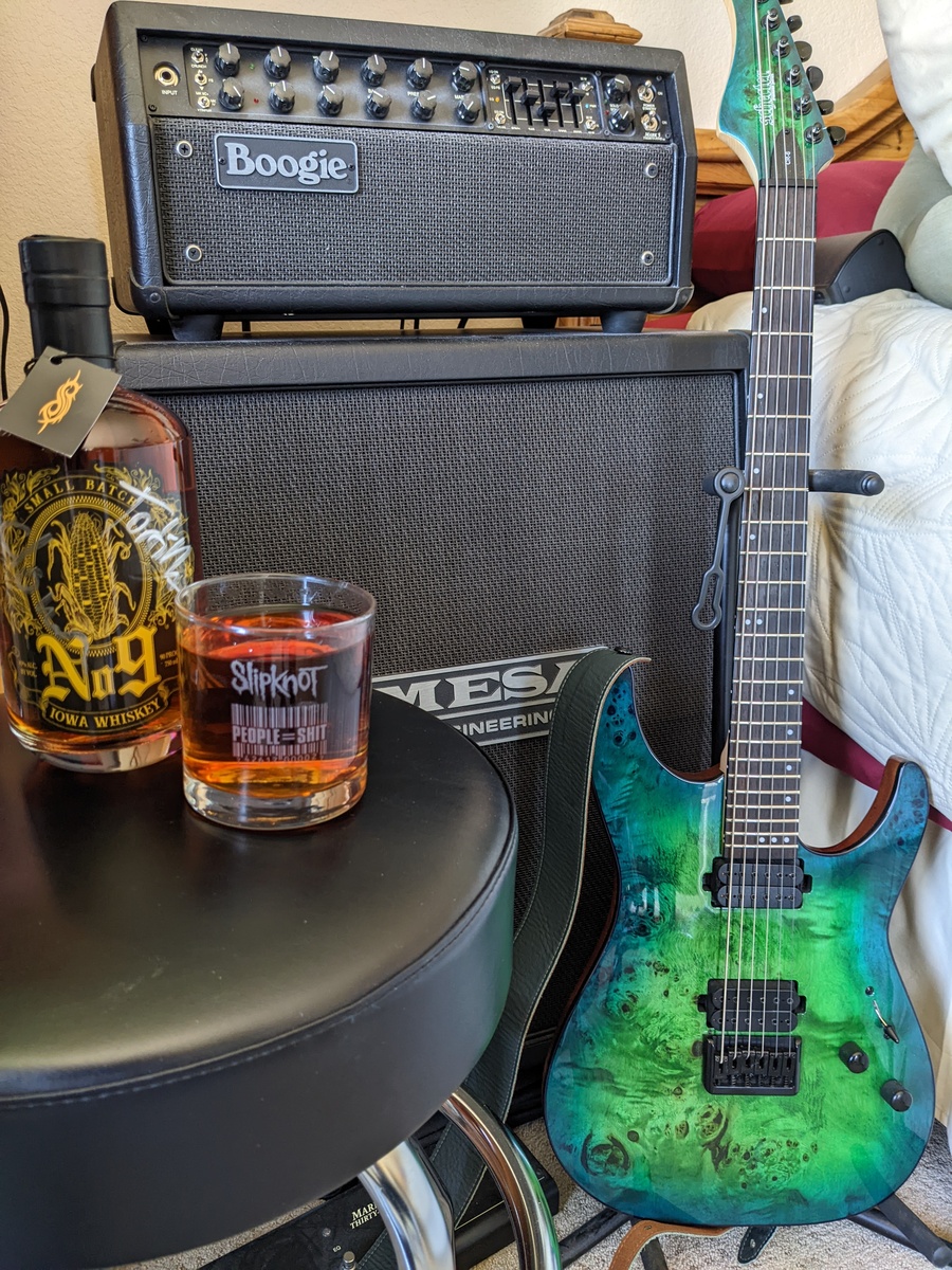 Metal Amp Rig by lespaulclassics featuring Schecter CR6, Mesa/Boogie Mark V:35 Head, and Mesa/Boogie 2x12 Cabinet
