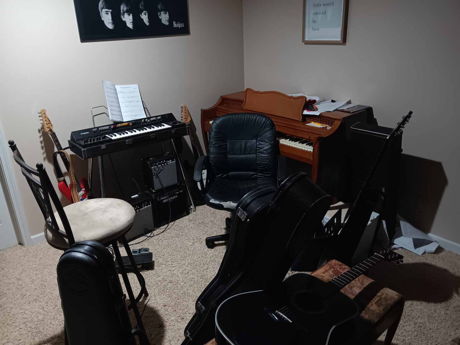 Electronic Studio Setup by jokinglyevil featuring Yamaha SY-2, Lotus Stratocaster Copy, and Fender Frontman 10G and 8 more pieces of gear