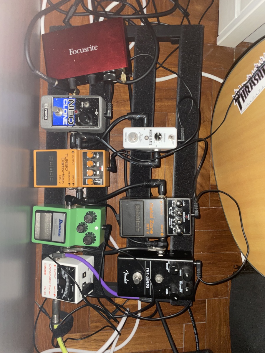 Metal Pedalboard by kimi_leong featuring Boss TU-3S Chromatic Tuner, Fender The Bends Compressor, and Ibanez TS9 Tube Screamer and 5 more pieces of gear