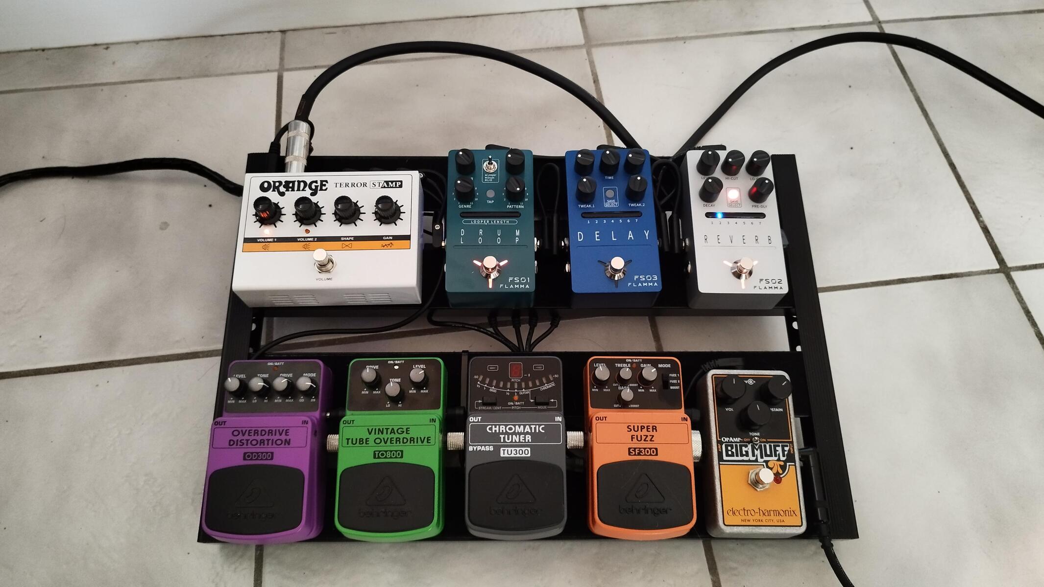 Behringer Pedalboard by rylie_stokley featuring Orange Terror Stamp 20-Watt Pedalboard Guitar Amp, Flamma FS21 Looper & Drum, and Flamma FS03 Delay and 7 more pieces of gear