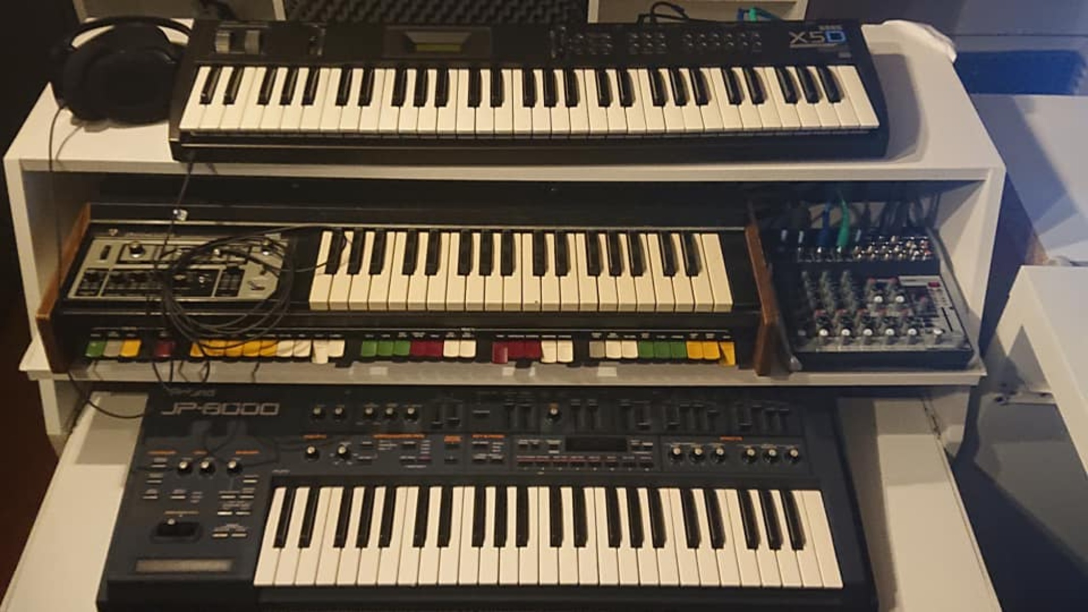 Electronic Studio Setup by maranaspacemarine featuring Korg X5D 61-Key Synthesizer, Roland SH-2000, and Roland JP-8000 Synthesizer
