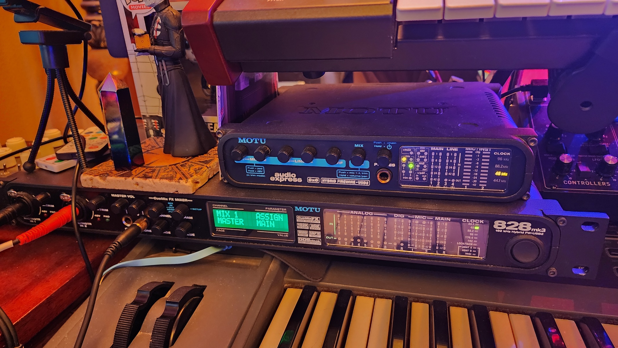 Electronic Studio Setup by renigadecinetrax featuring MOTU Audio Express 6 x 6 FireWire/USB 2.0 Audio Interface, MOTU 828mk3 Hybrid Firewire Audio Interface, and Behringer DeepMind 12 and 1 more piece of gear