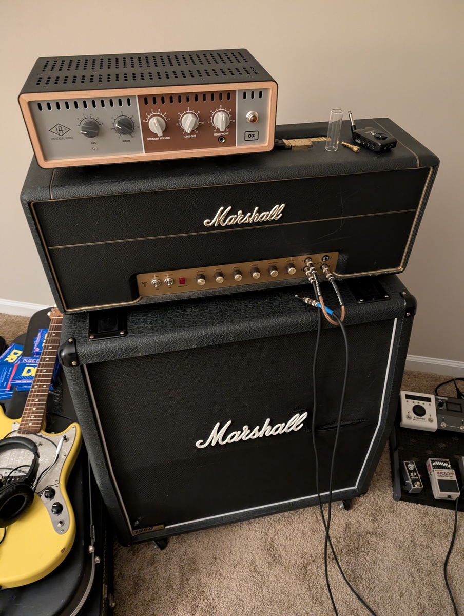 Metal Amp Rig by jkettlewell featuring Marshall 1960A 300W Cabinet, Marshall 1959SLP MK II Reissue 2-Channel 100-Watt Guitar Amp Head, and Universal Audio OX