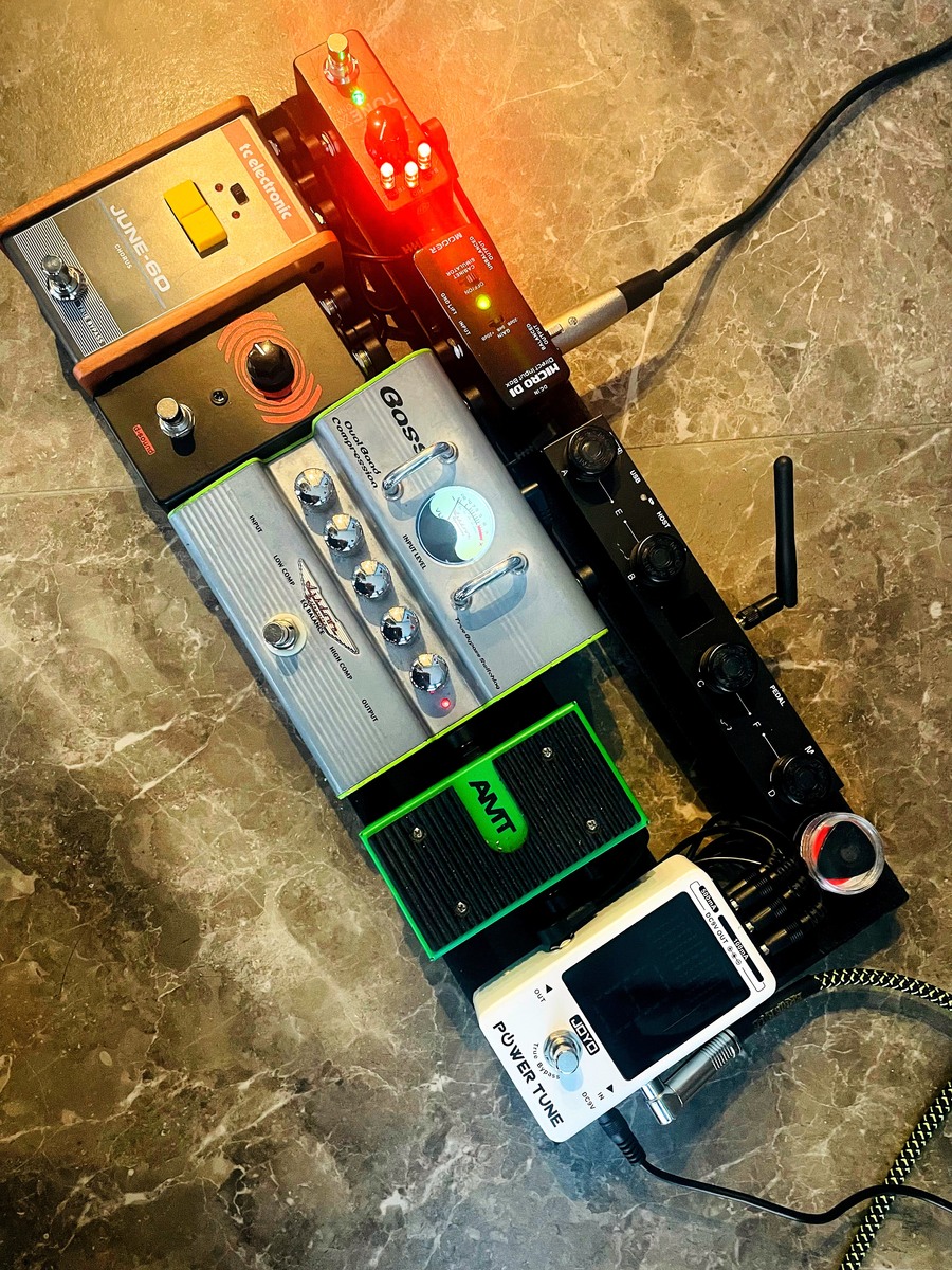 Metal Pedalboard by eve_ripper featuring TC Electronic June-60 Chorus Pedal, Joyo JF-18R Power Tuner, and AMT WH-1B Japanese Girl and 4 more pieces of gear