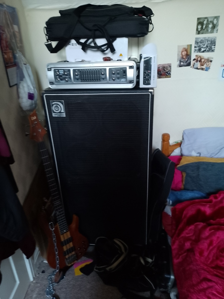 Amp Rig by buzzsaw_berserker featuring LTD B4E, Ampeg SVT-810E 8x10 Bass Cabinet, and Peavey Tour 700 and 19 more pieces of gear