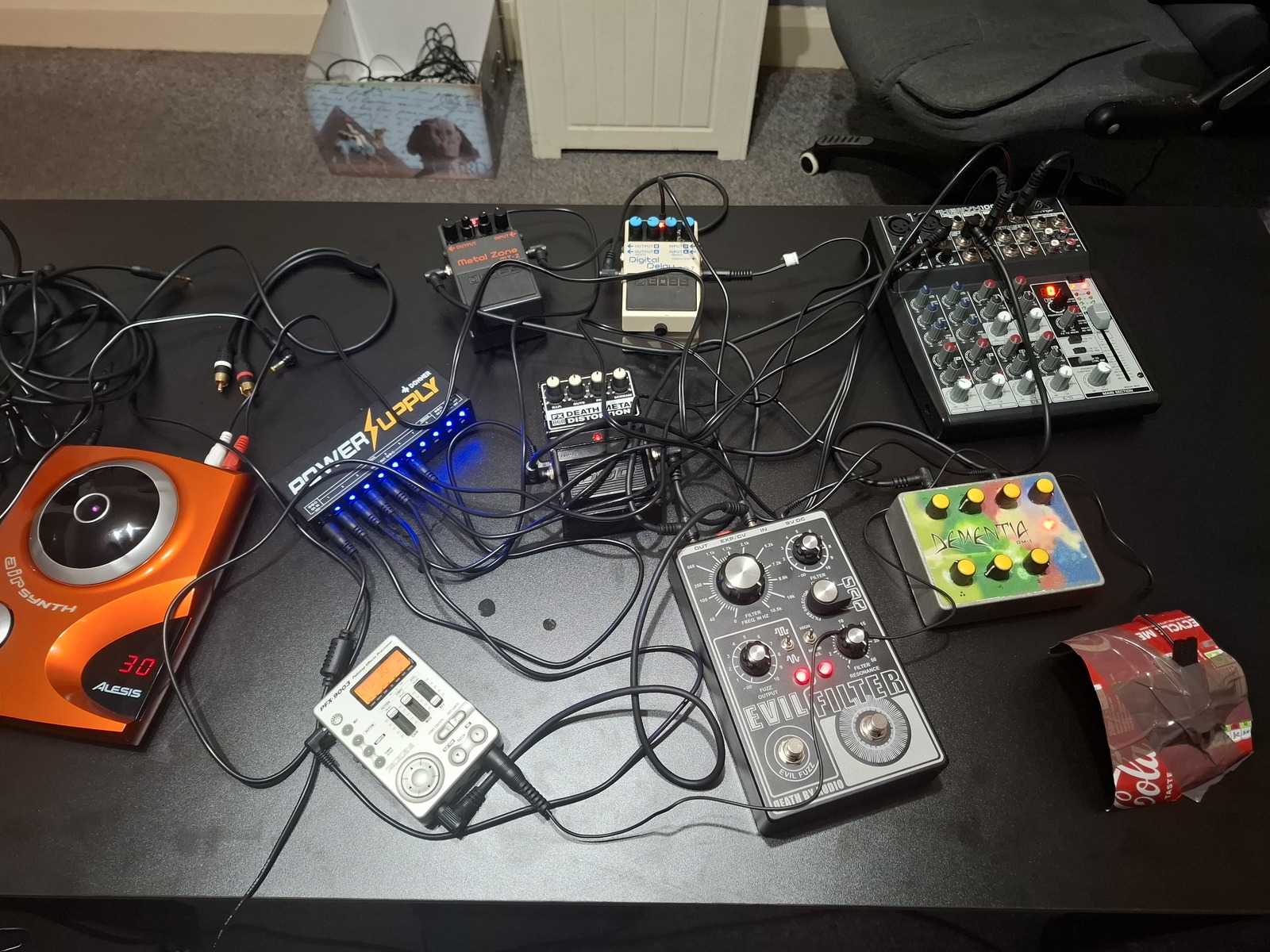 Electronic Synth Setup by twiixo featuring Boss MT-2 Metal Zone, Alesis airSynth, and Donner DP-1 Power Supply and 6 more pieces of gear